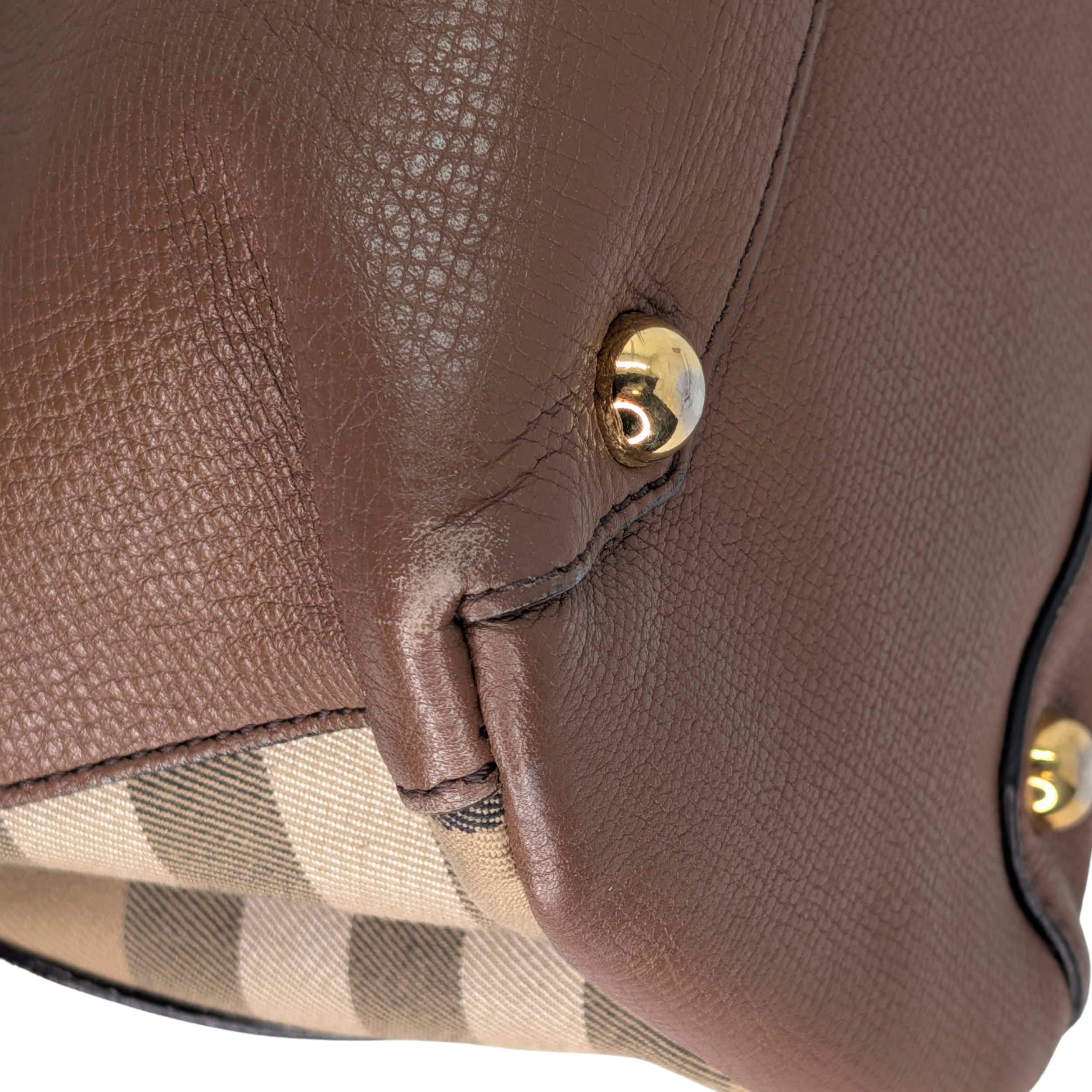 Burberry Brown Pebbled Leather House Check Medium Banner Tote Bag