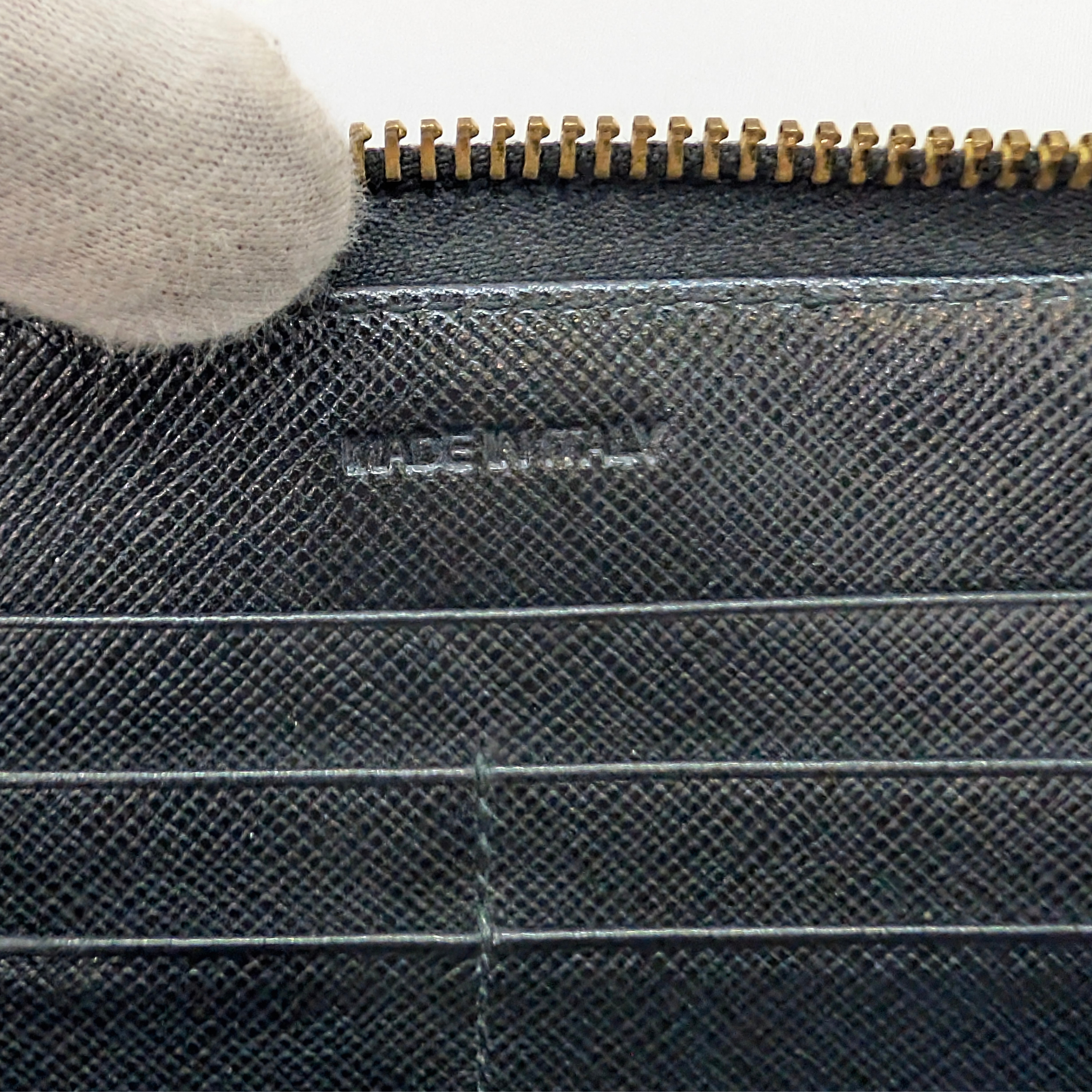 Prada Saffiano Leather Zip around Long Wallet Black