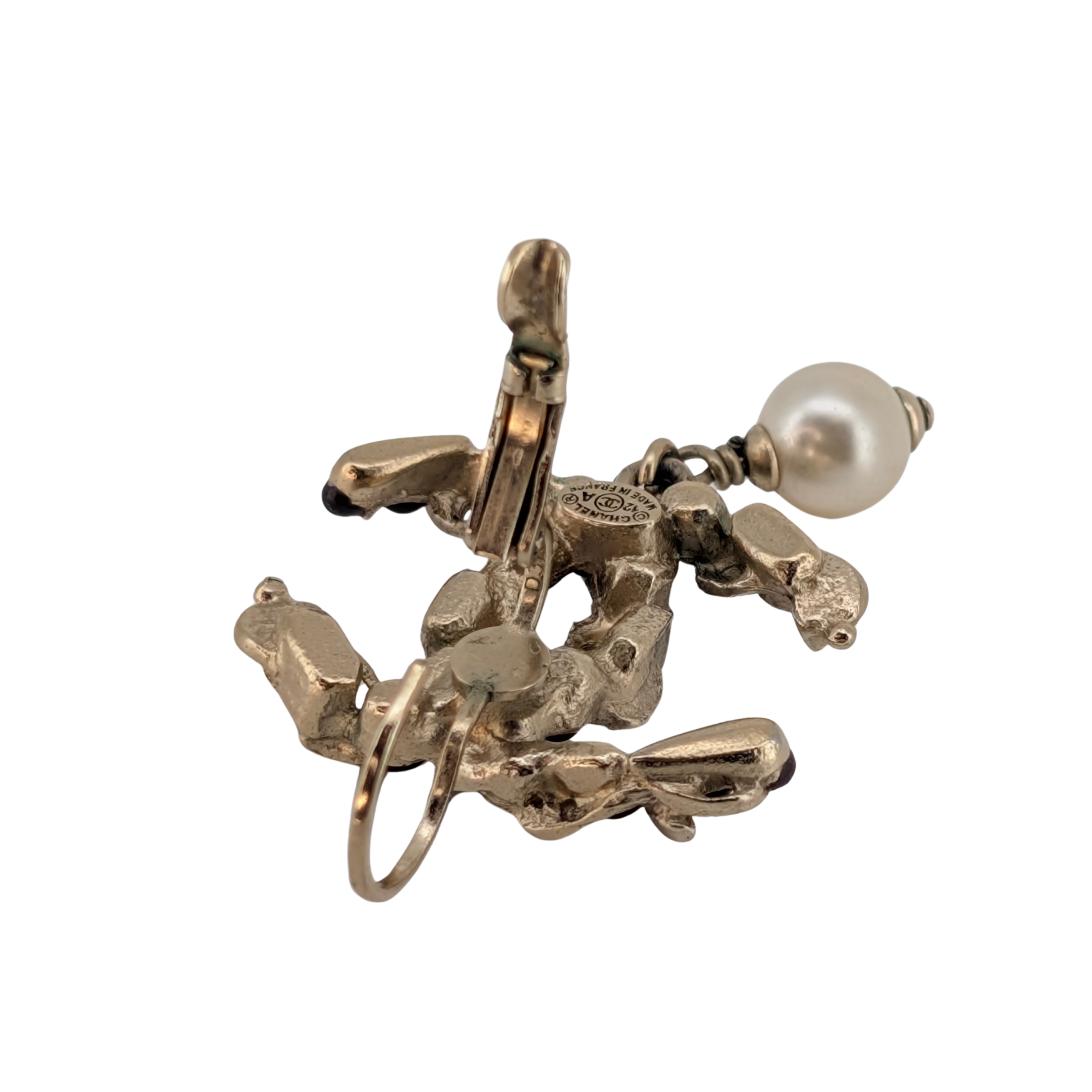 Chanel Large CC Drop Earrings with Faux Pearl Gold Tone