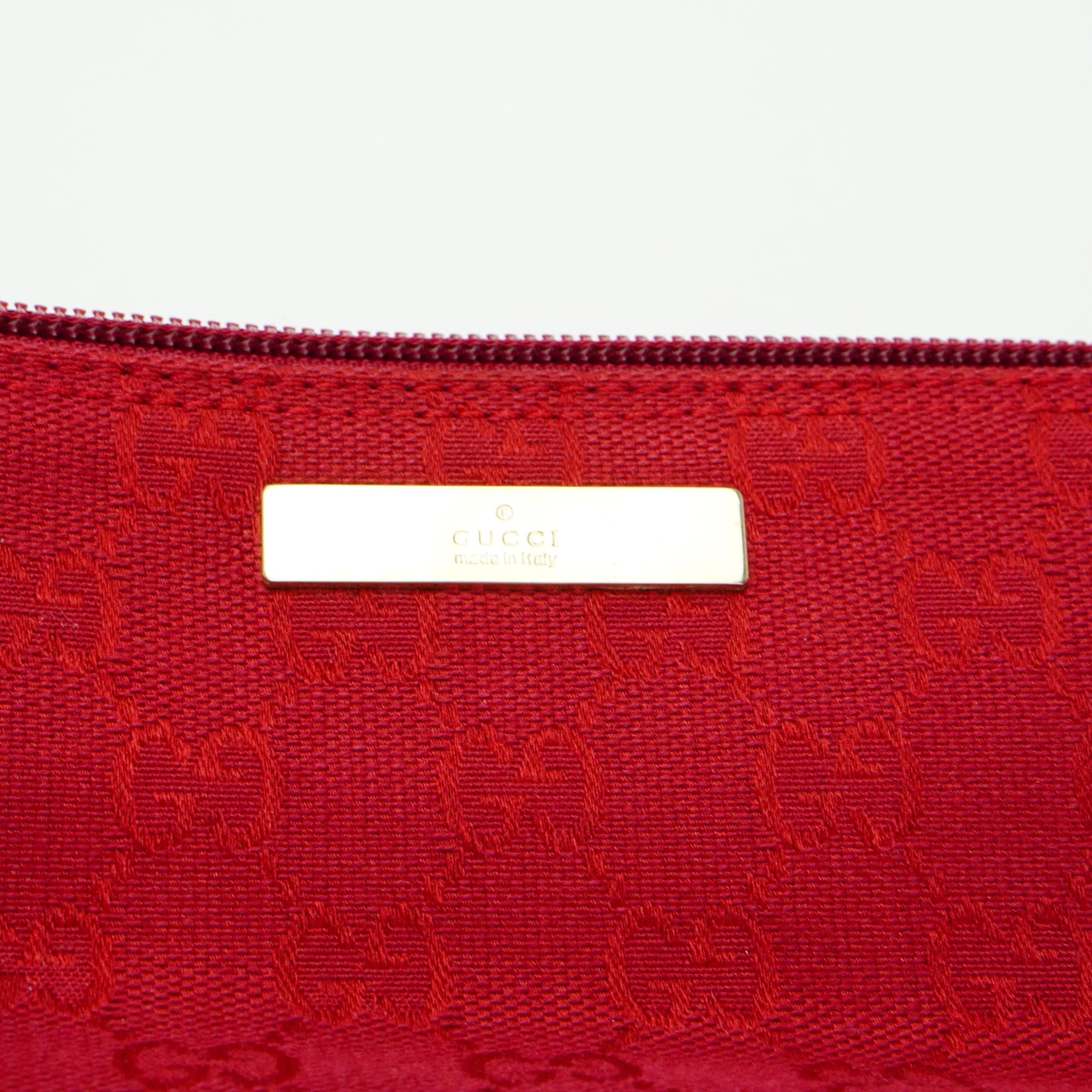 Gucci Cherry Red GG Monogram Boat Pochette Bag