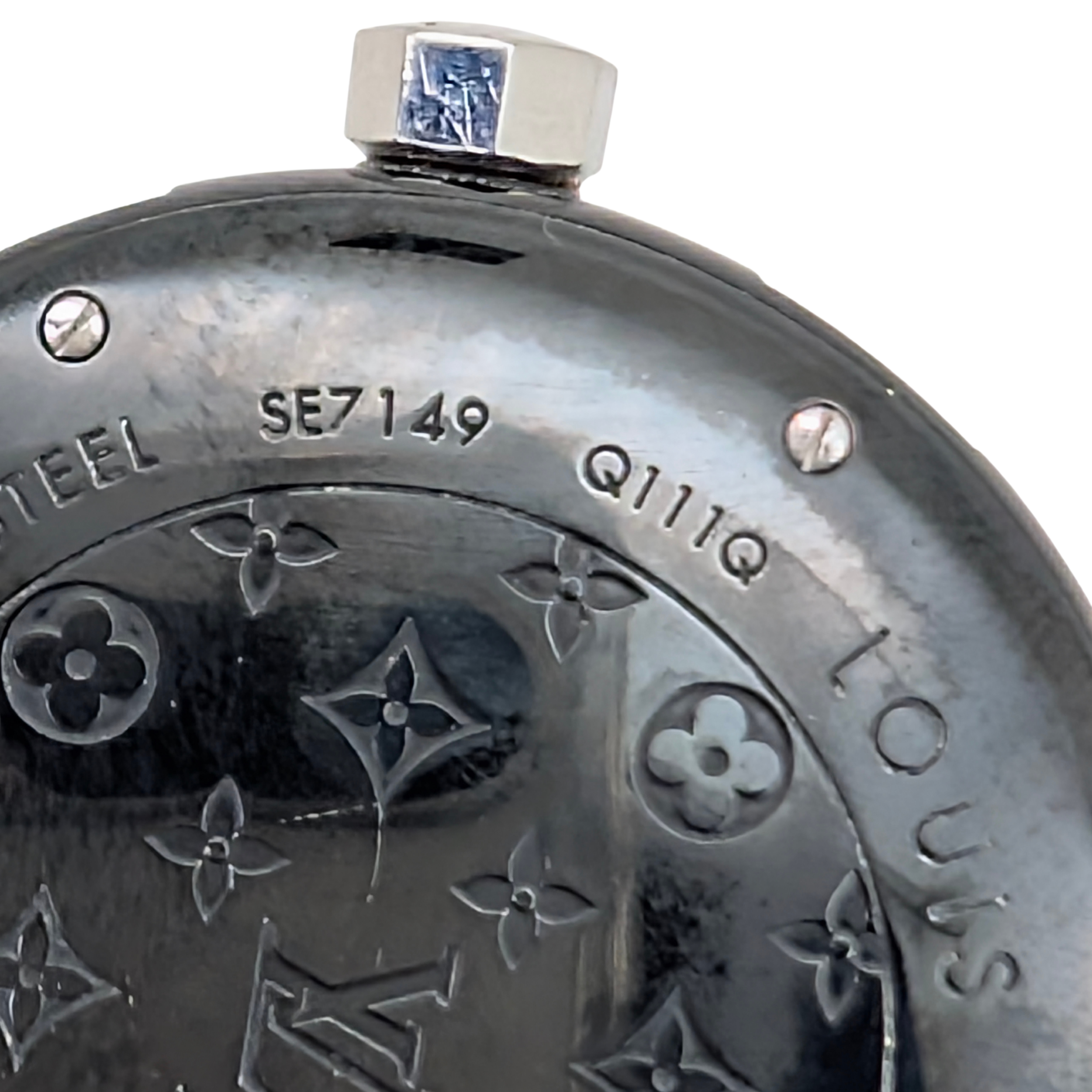 Louis Vuitton Tambour Q131Q Diamond Bezel & Dial Black Steel Watch