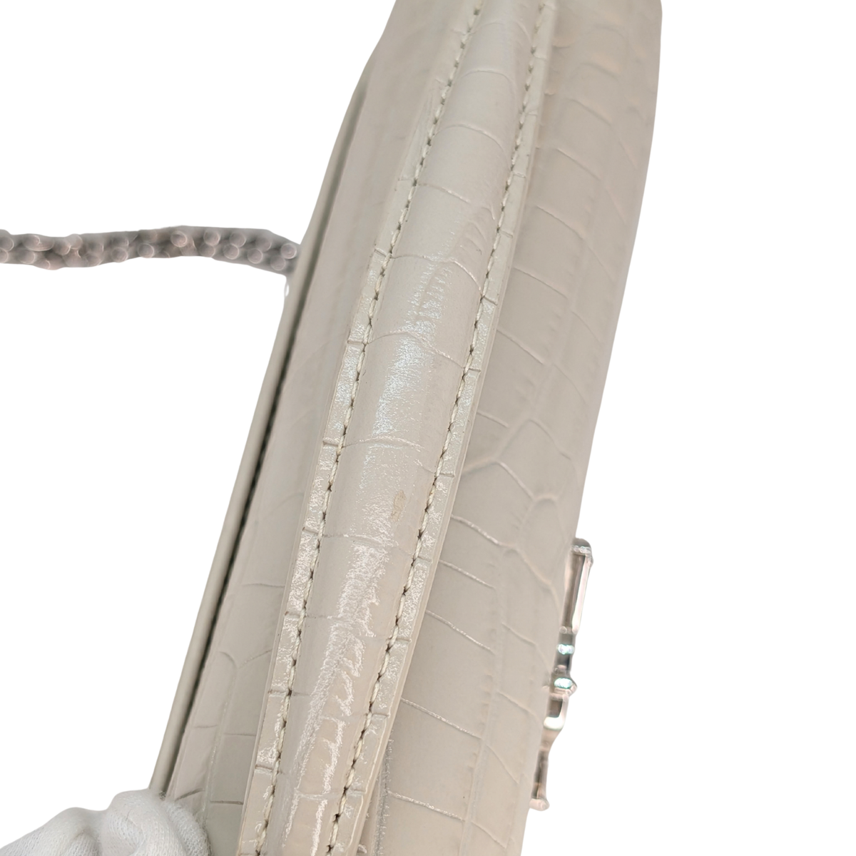 Saint Laurent Sunset Small Croc-Embossed Crossbody Biege