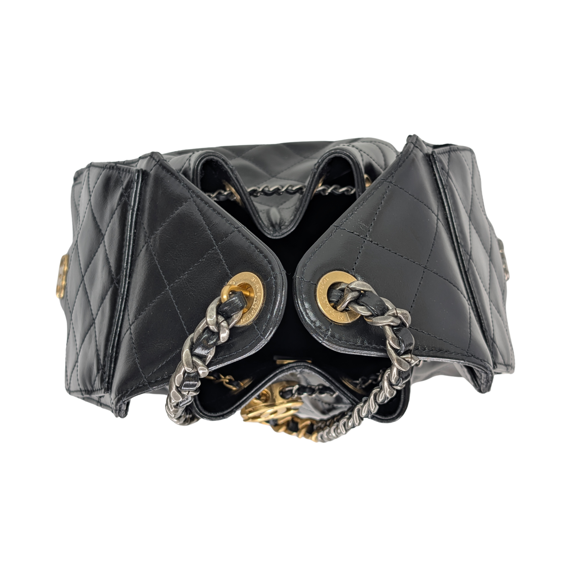 Chanel Small 25 Gold Tone Crumpled Calfskin Handbag Black