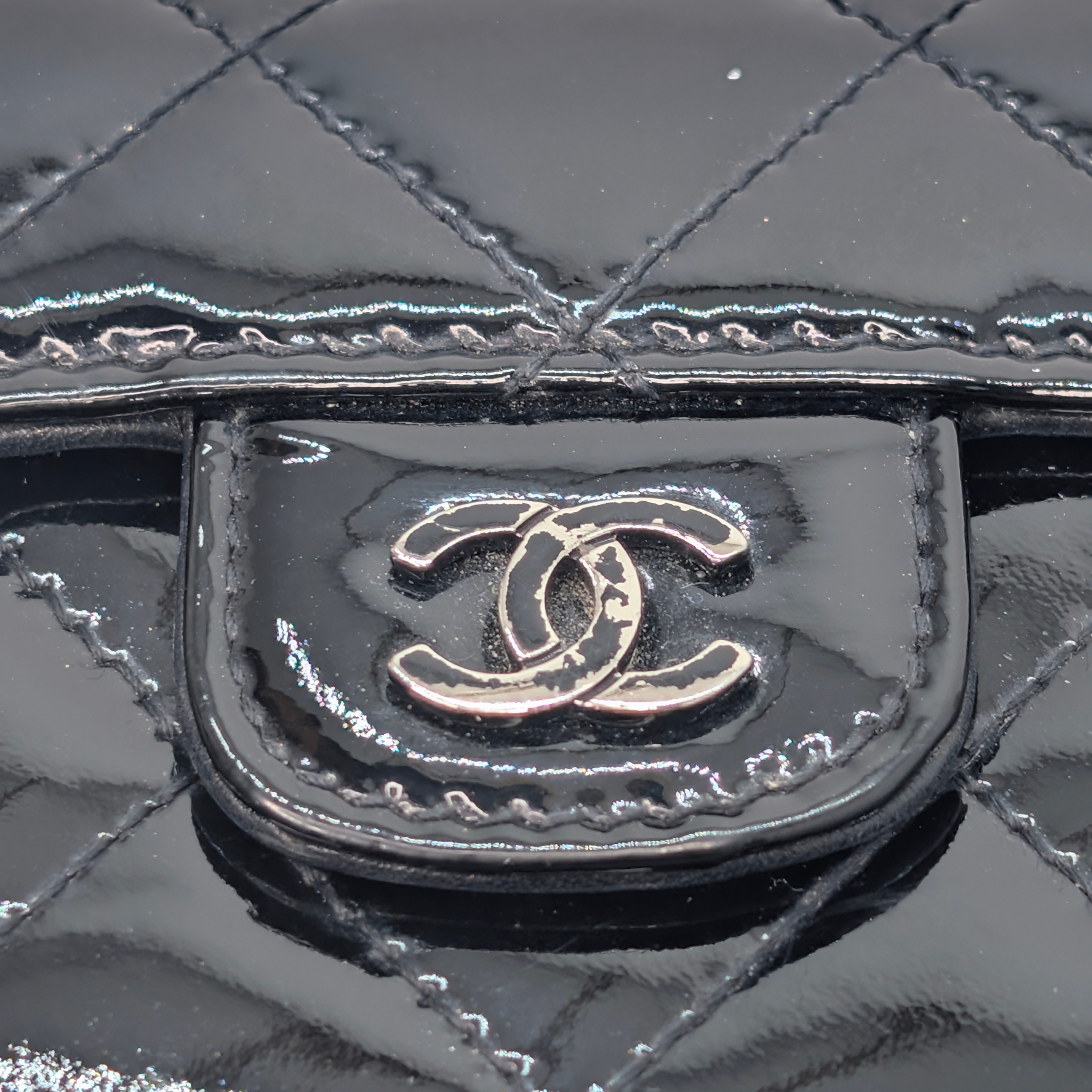 Chanel Classic Single Flap Small Matelassè Patent Folding Wallet Black