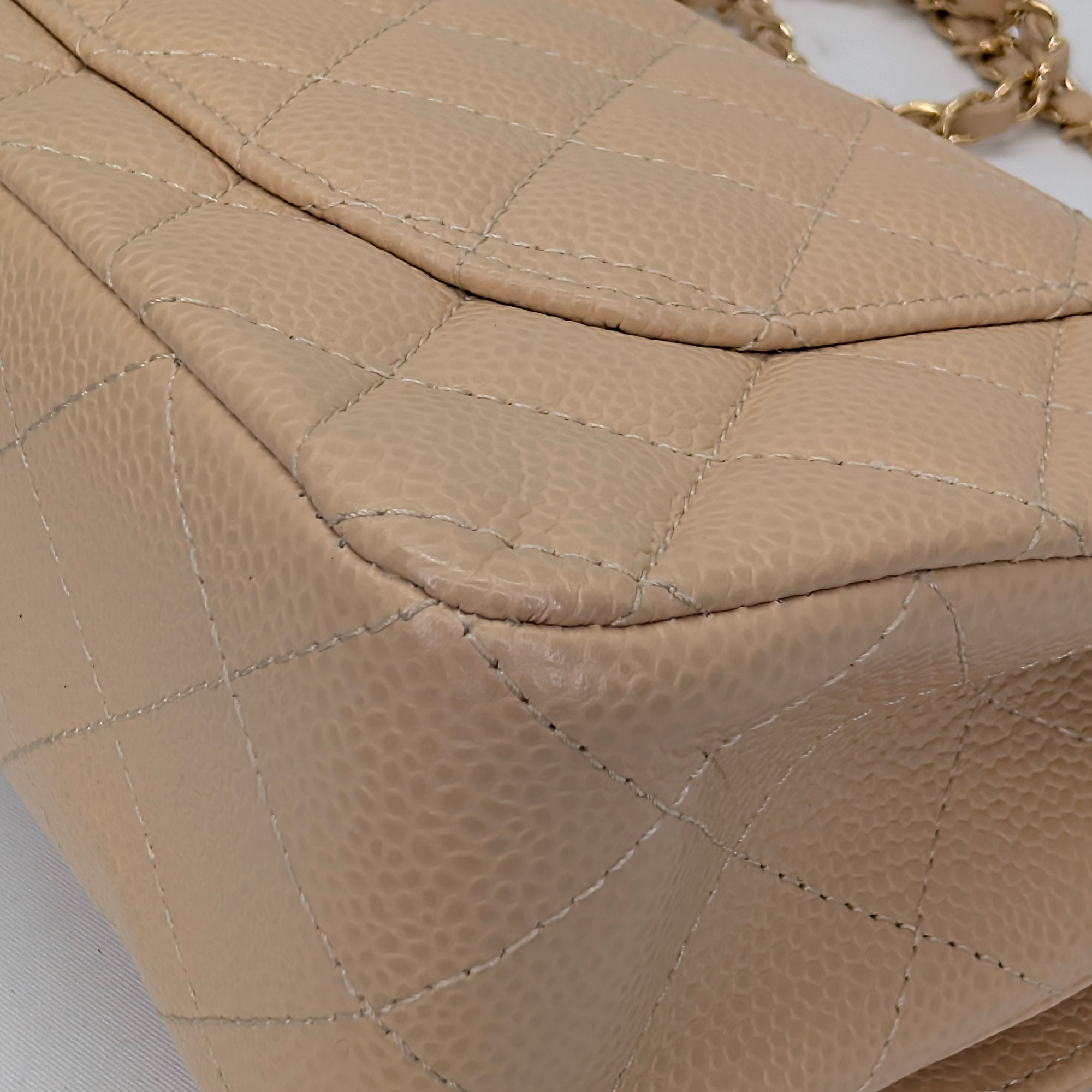 Chanel Classic Flap Small Caviar 2022 Microchip Shoulder Bag Beige