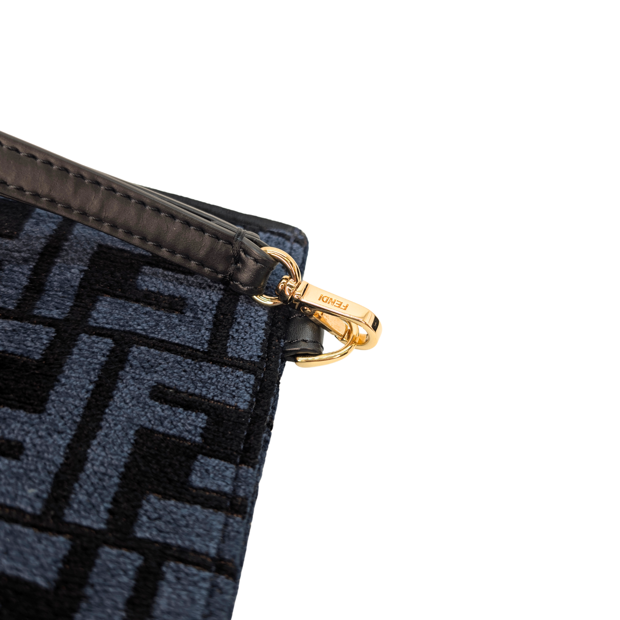 Fendi FF Jacquard Velvet Clutch Bag Navy Blue