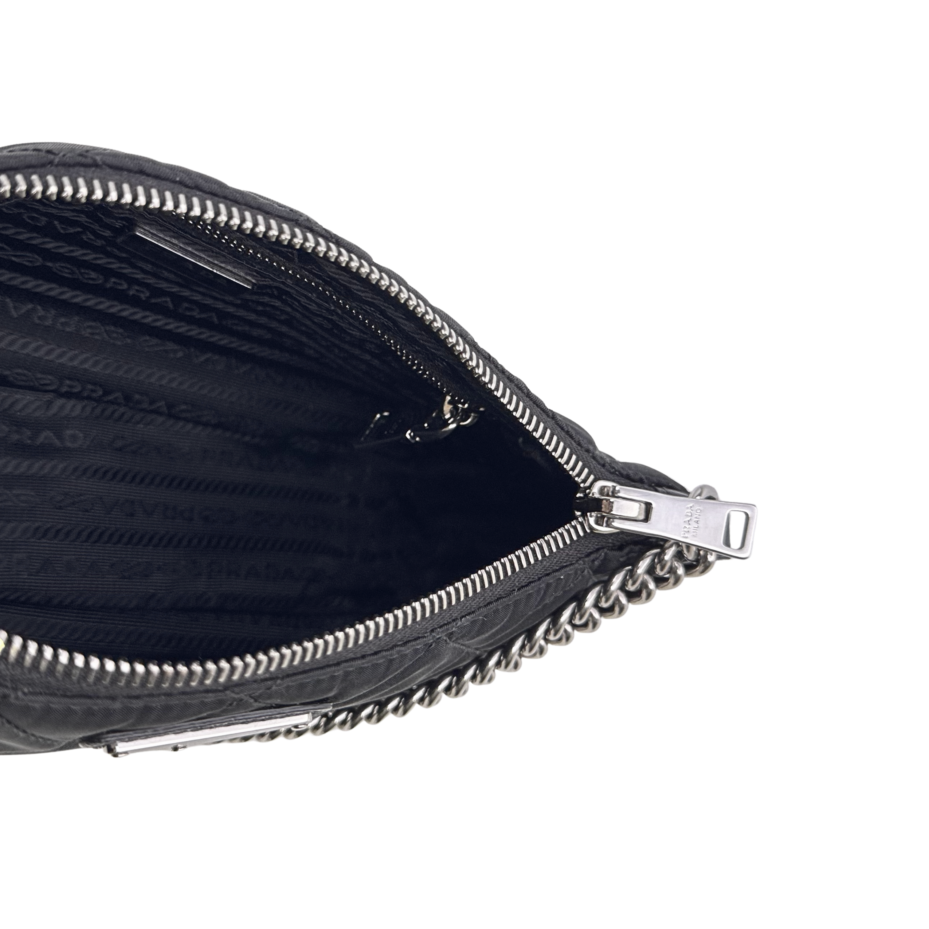 Prada Tessuto Quilted Chain Crossbody Bag Nylon Black
