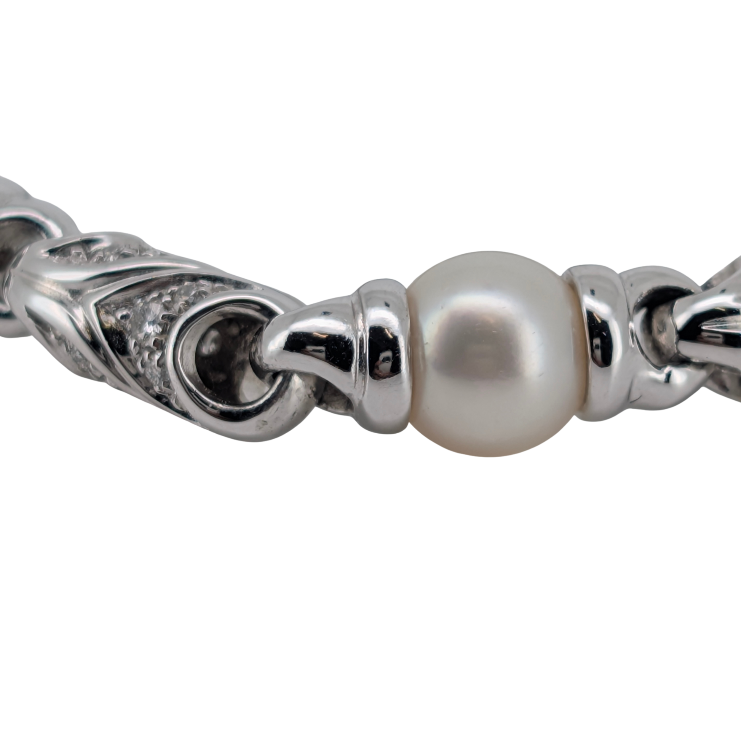 Bvlgari Passo Doppio Pearl & Diamond Link Bracelet in 18K White Gold