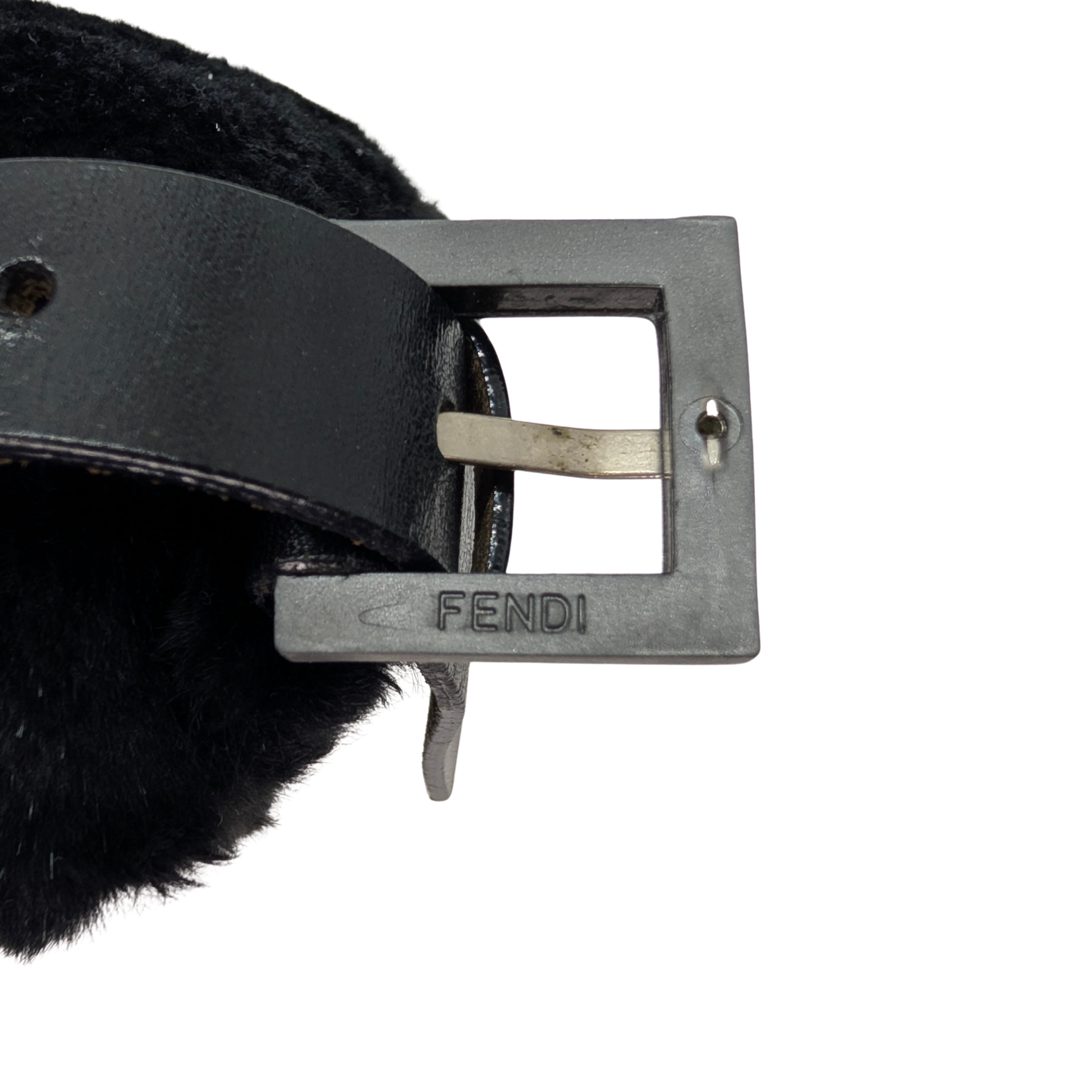 Fendi Rabbit Fur Baguette Handbag Black