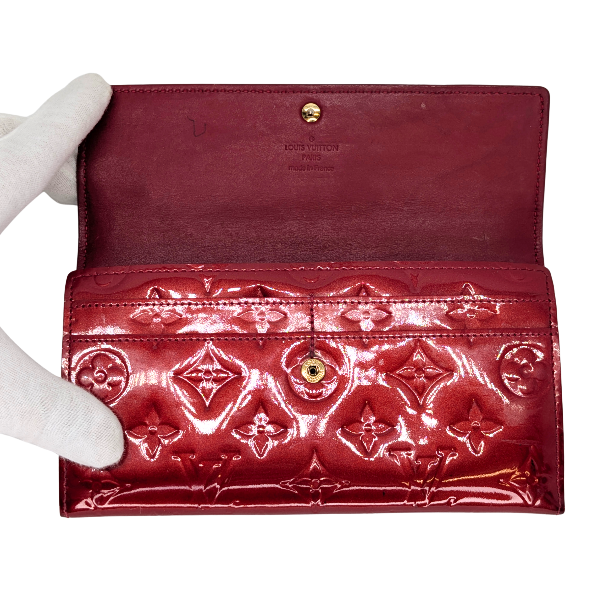 Louis Vuitton Sarah Long Wallet Vernis Leather Patent Red