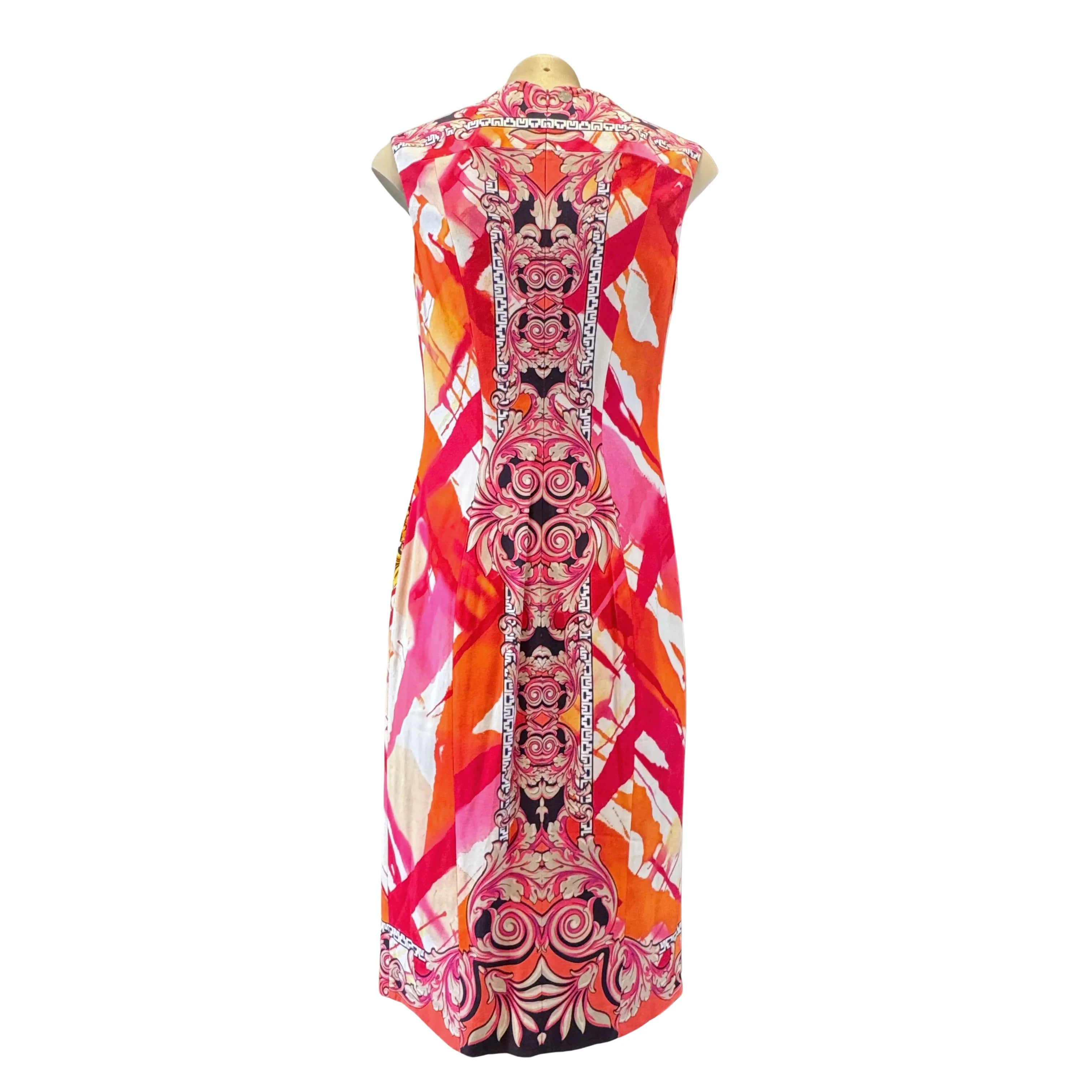 Versace Pink x Orange Baroque Print Sleeveless Dress Size 42