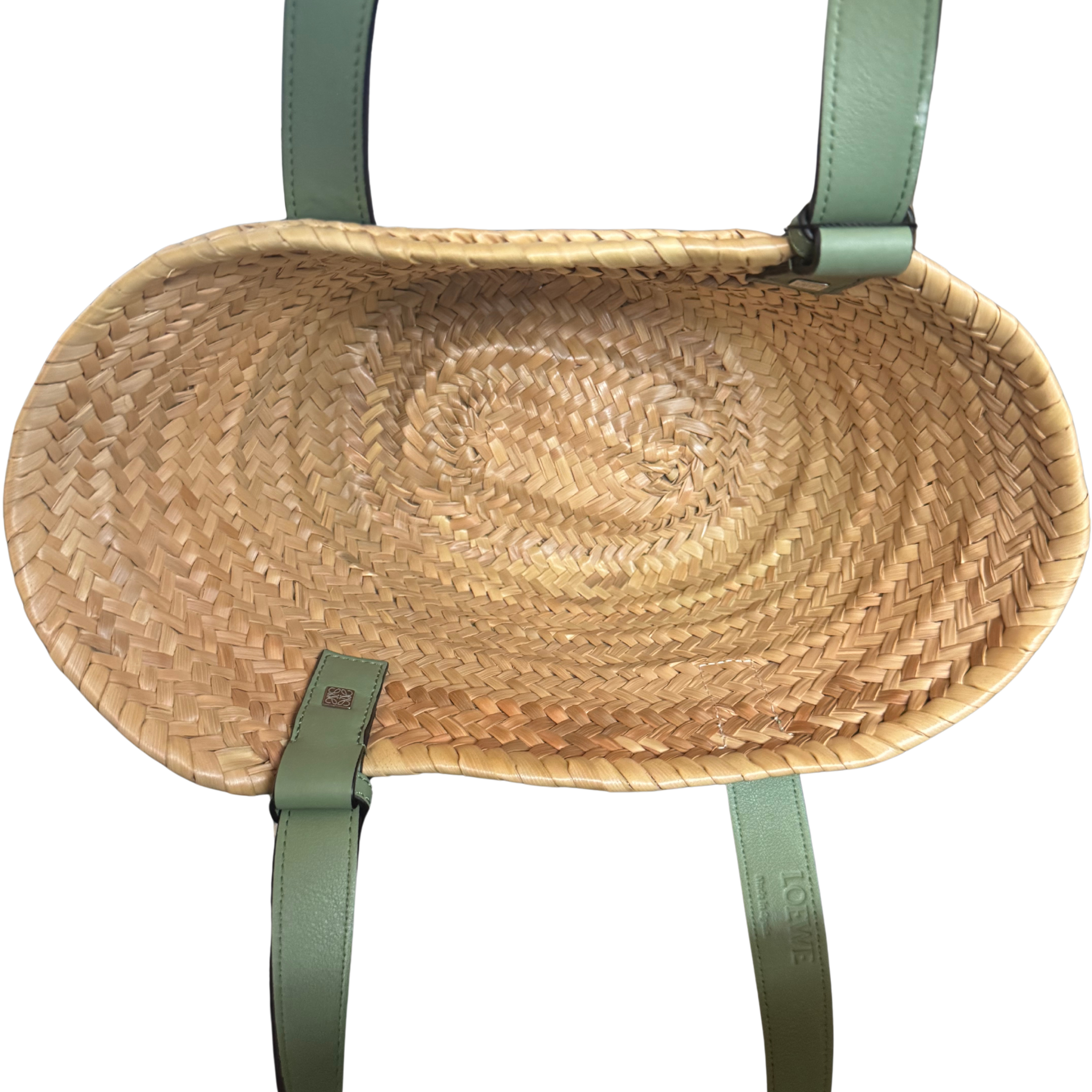 Loewe Raffia Small Basket Tote Bag Natural Green Rosemary