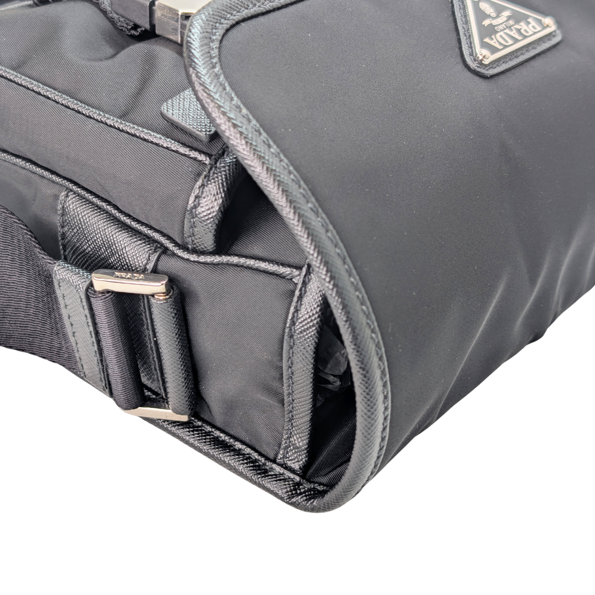 Prada Re-Nylon and Saffiano Leather Shoulder Bag Black