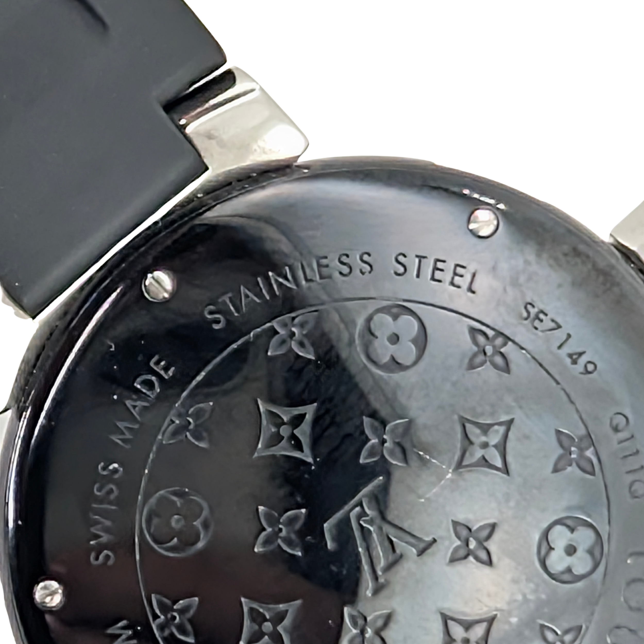 Louis Vuitton Tambour Q131Q Diamond Bezel & Dial Black Steel Watch