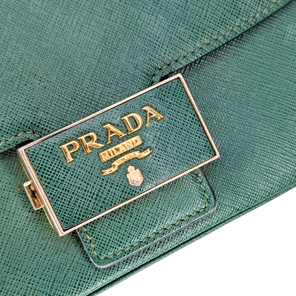 Prada Saffiano Lux Emblem Flap Shoulder Bag Green