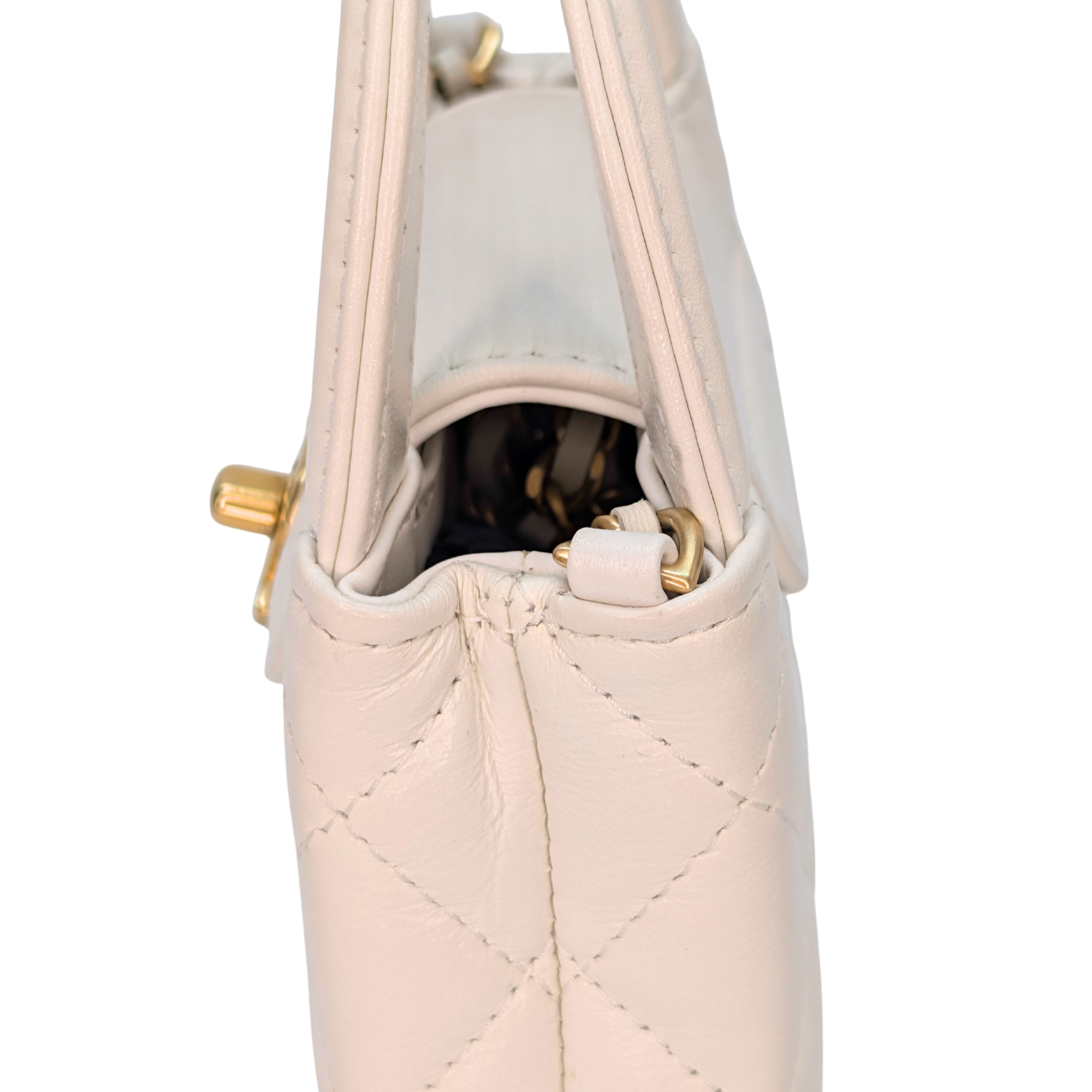 Chanel Nano Kelly Shopper Tote Bag White