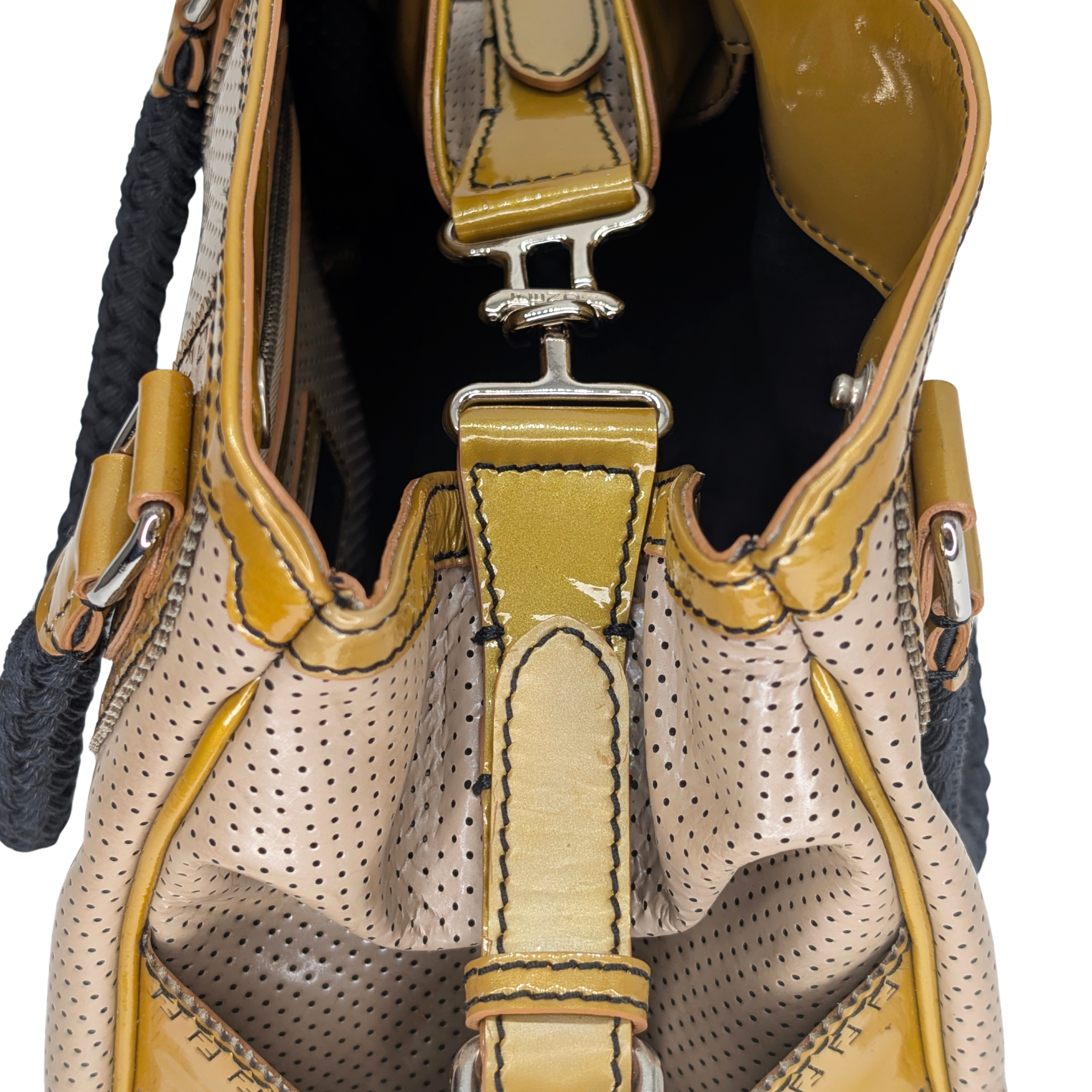 Fendi Perforated Patent Leather De Jour Tote Bag Gold