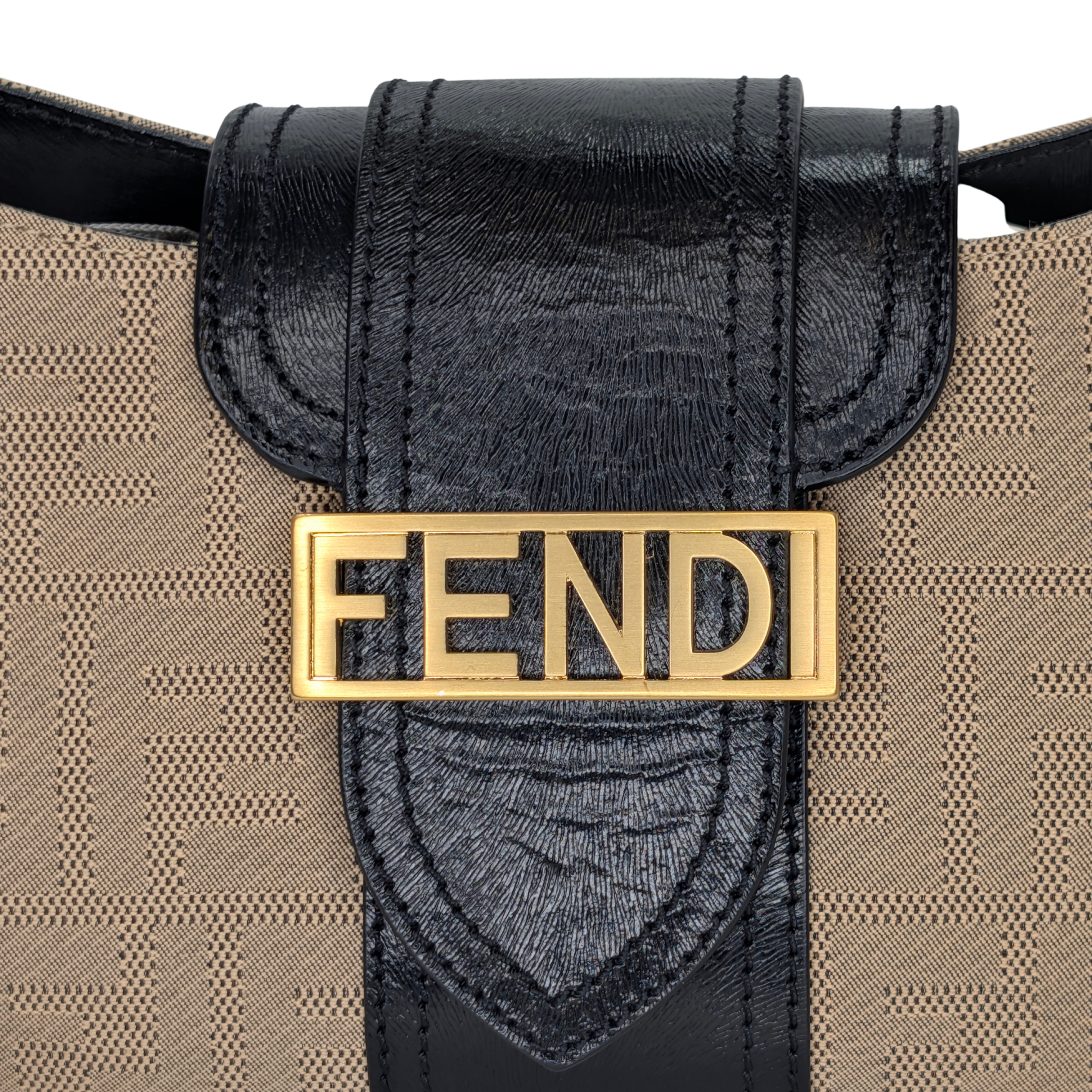 Fendi Logo Flap Baguette Bag Beige X Black