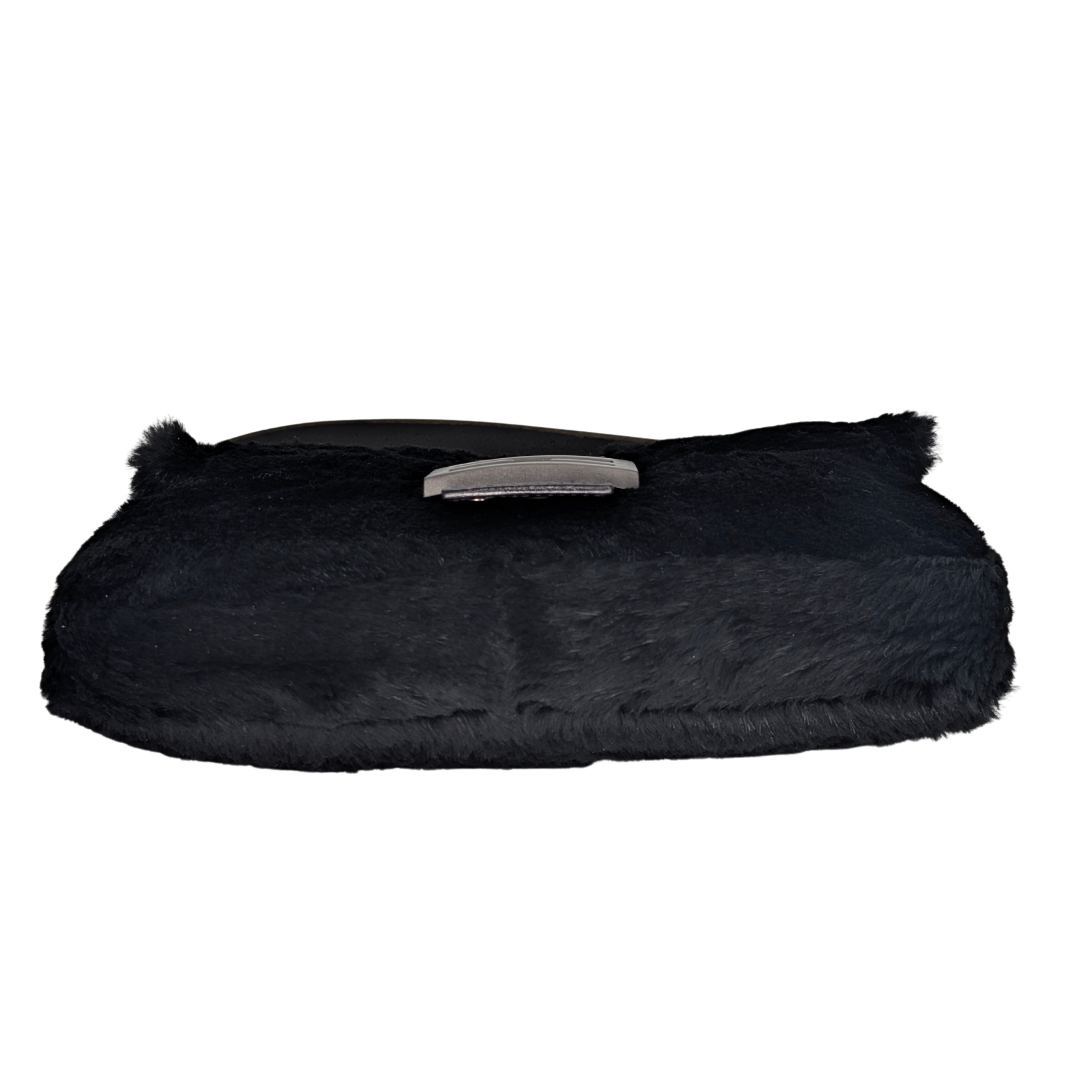 Fendi Rabbit Fur Baguette Handbag Black