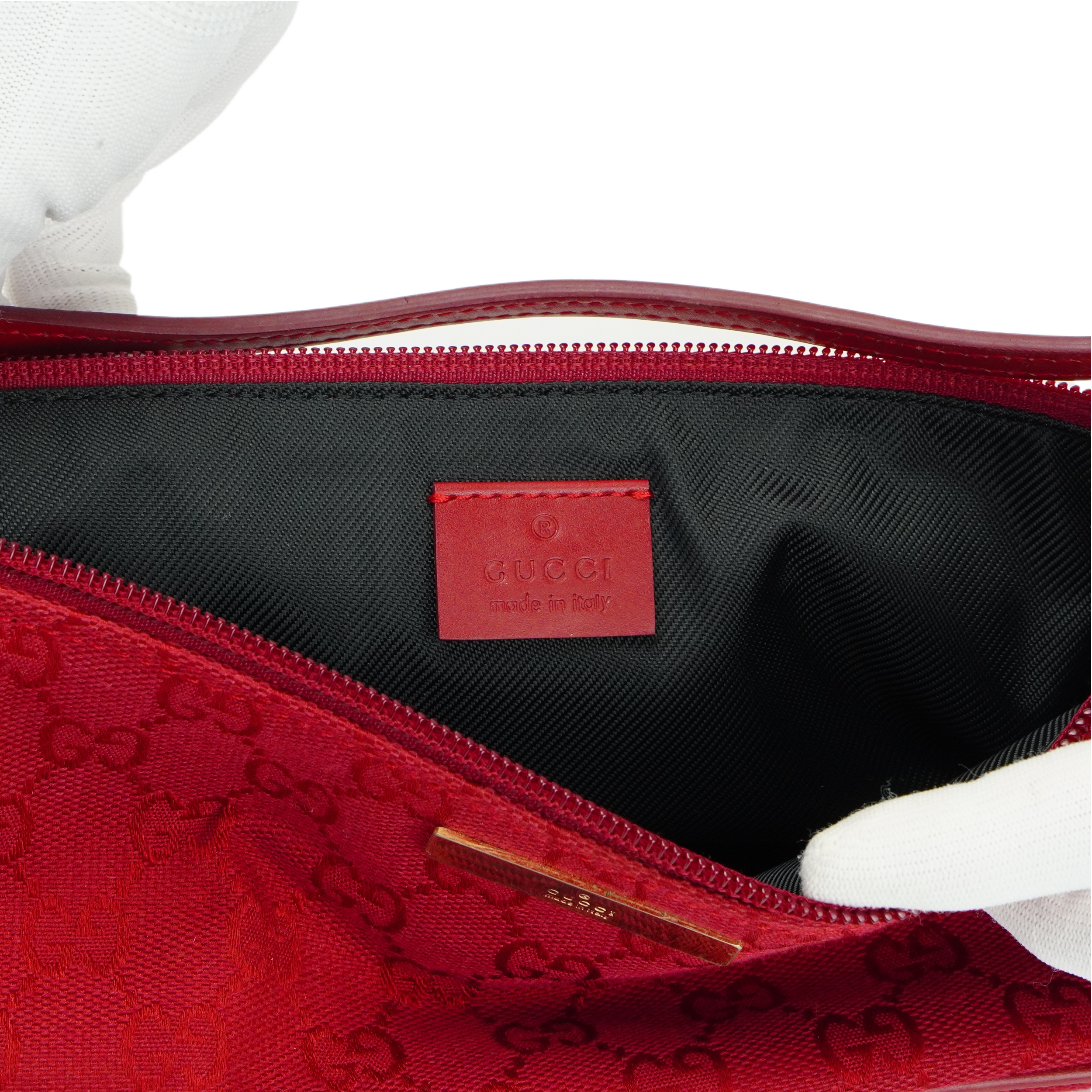 Gucci Cherry Red GG Monogram Boat Pochette Bag