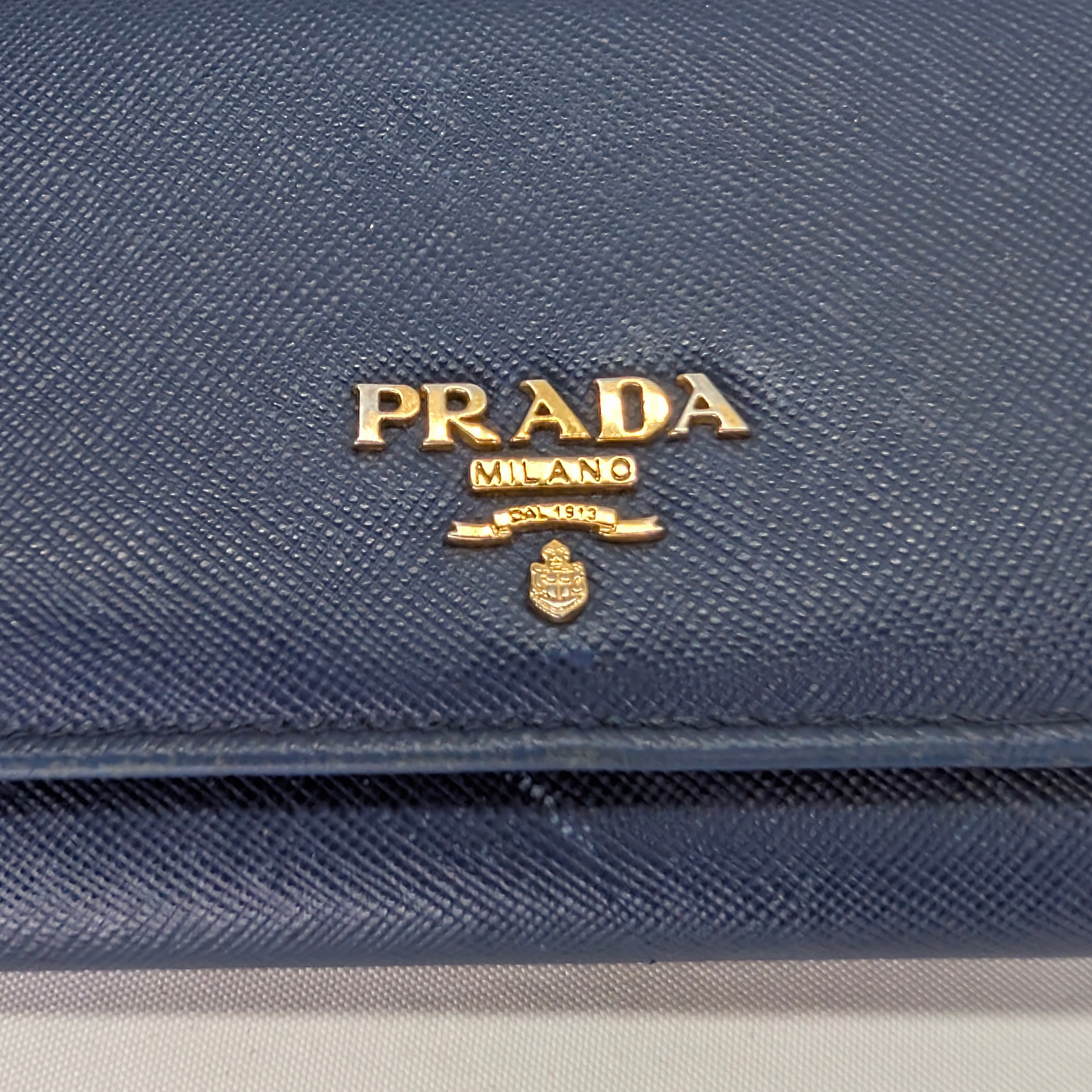 Prada Saffiano Leather Navy Blue Long Wallet