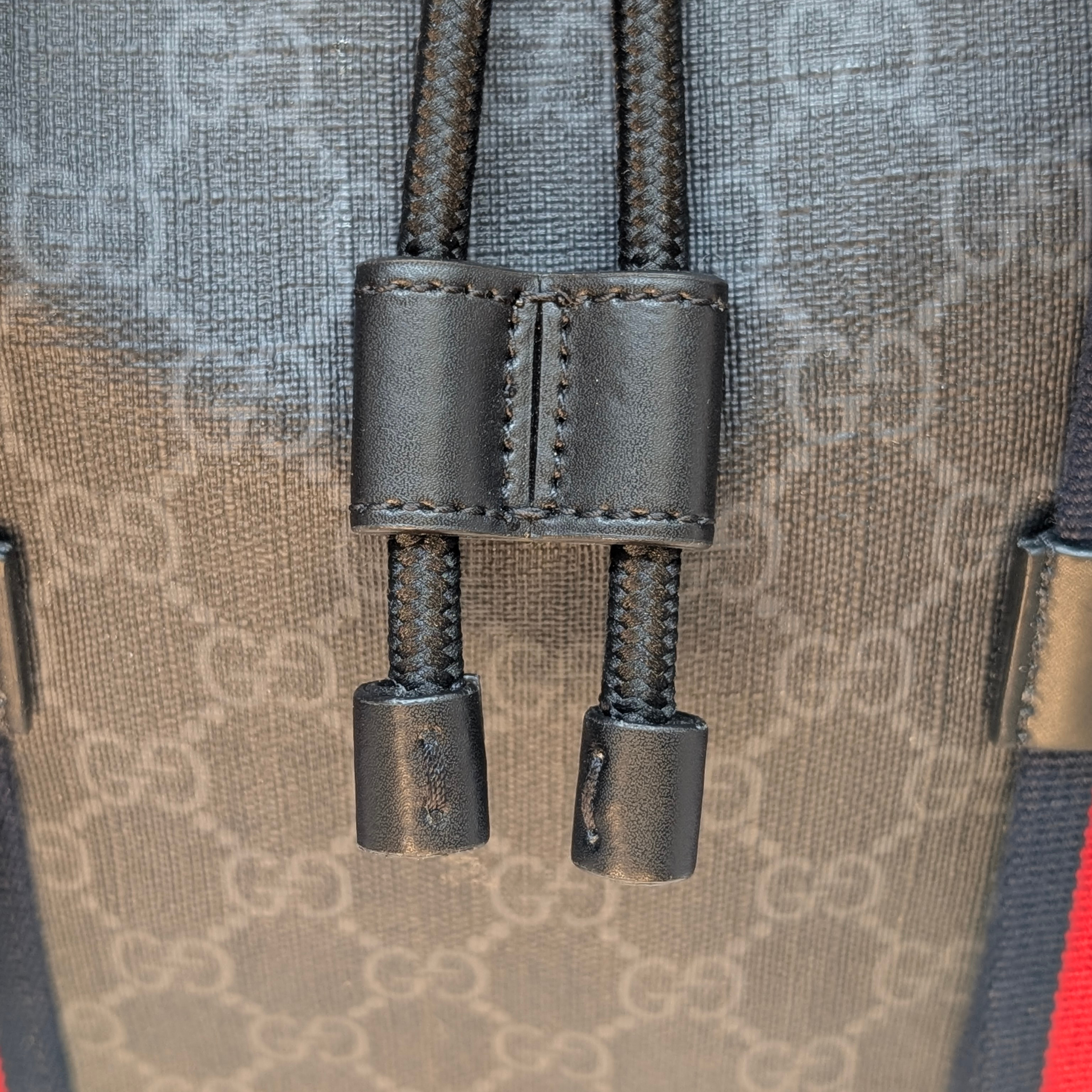 Gucci GG Supreme Monogram Calfskin Web Double Buckle Backpack Black