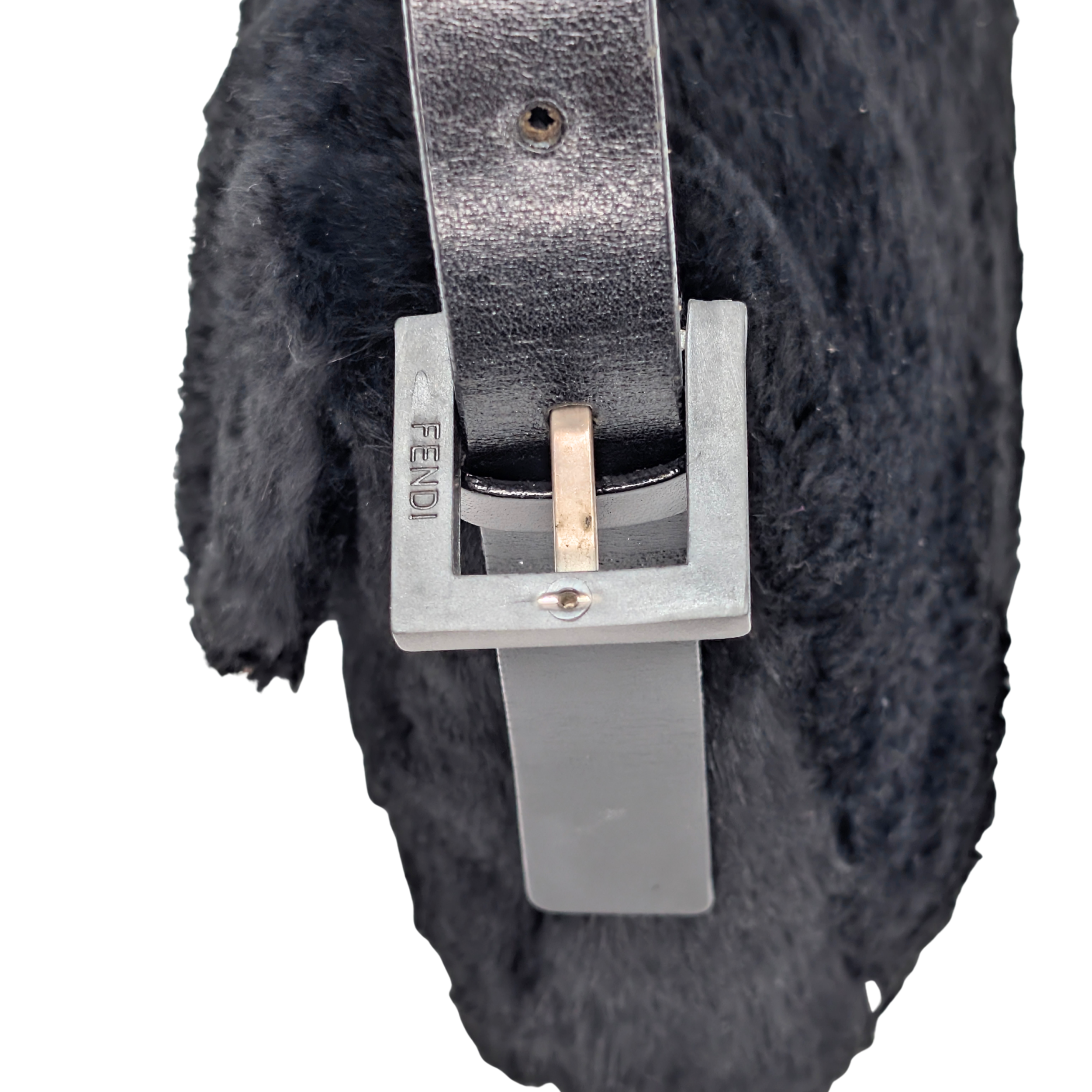 Fendi Rabbit Fur Baguette Handbag Black