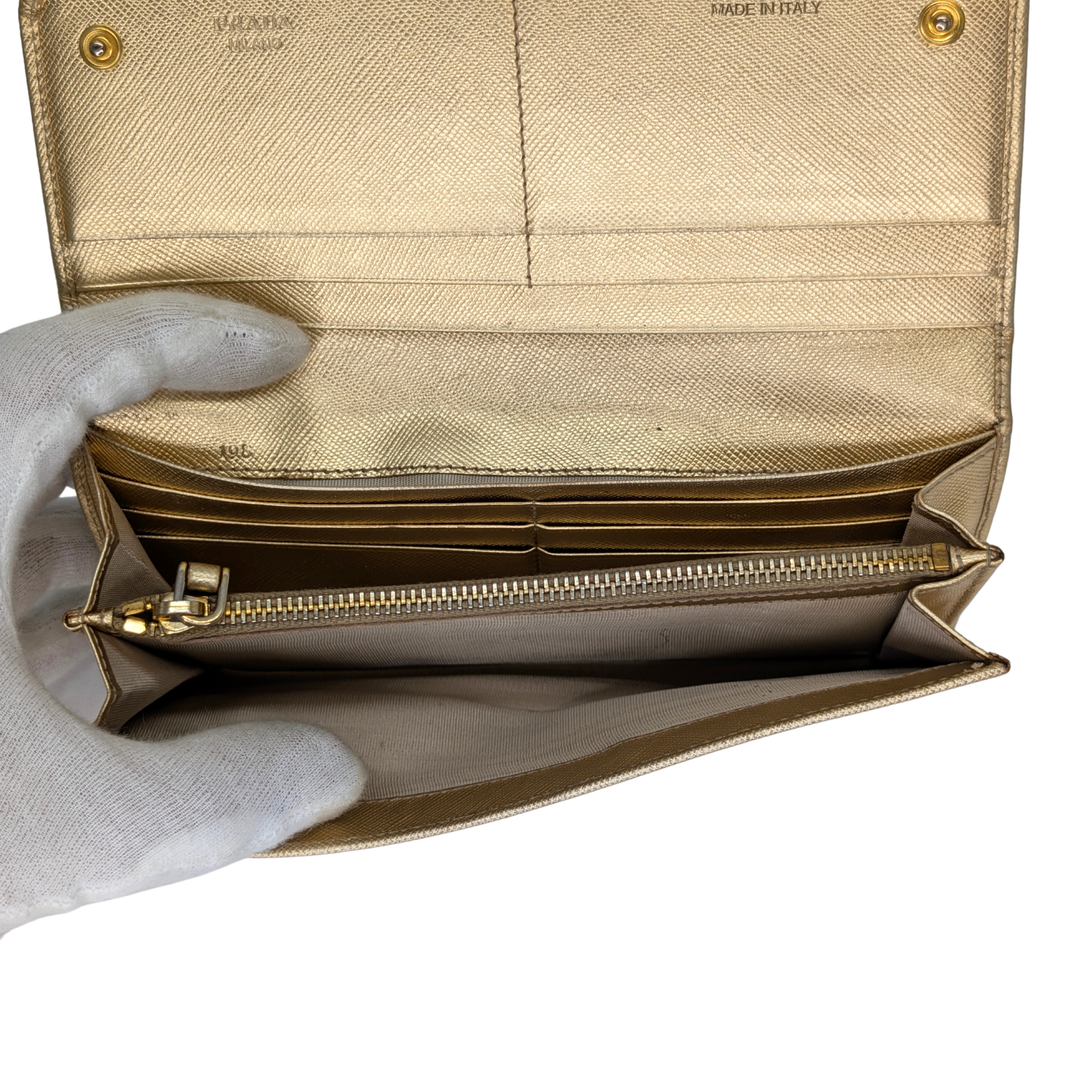Prada Saffiano Metal Continental Wallet Gold