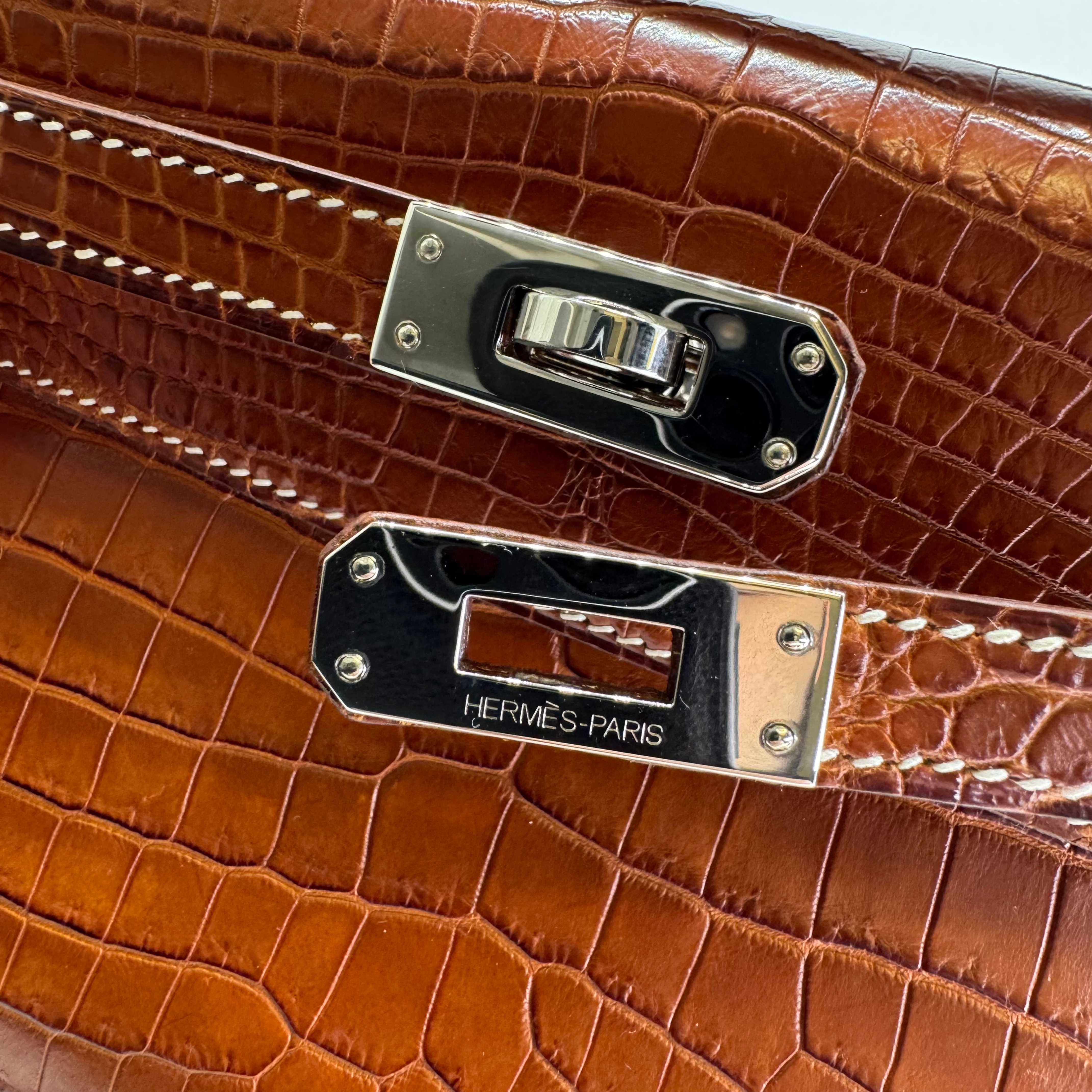 Hermes Kelly Pochette Fauve Niloticus Crocodile PHW □ J Stamp