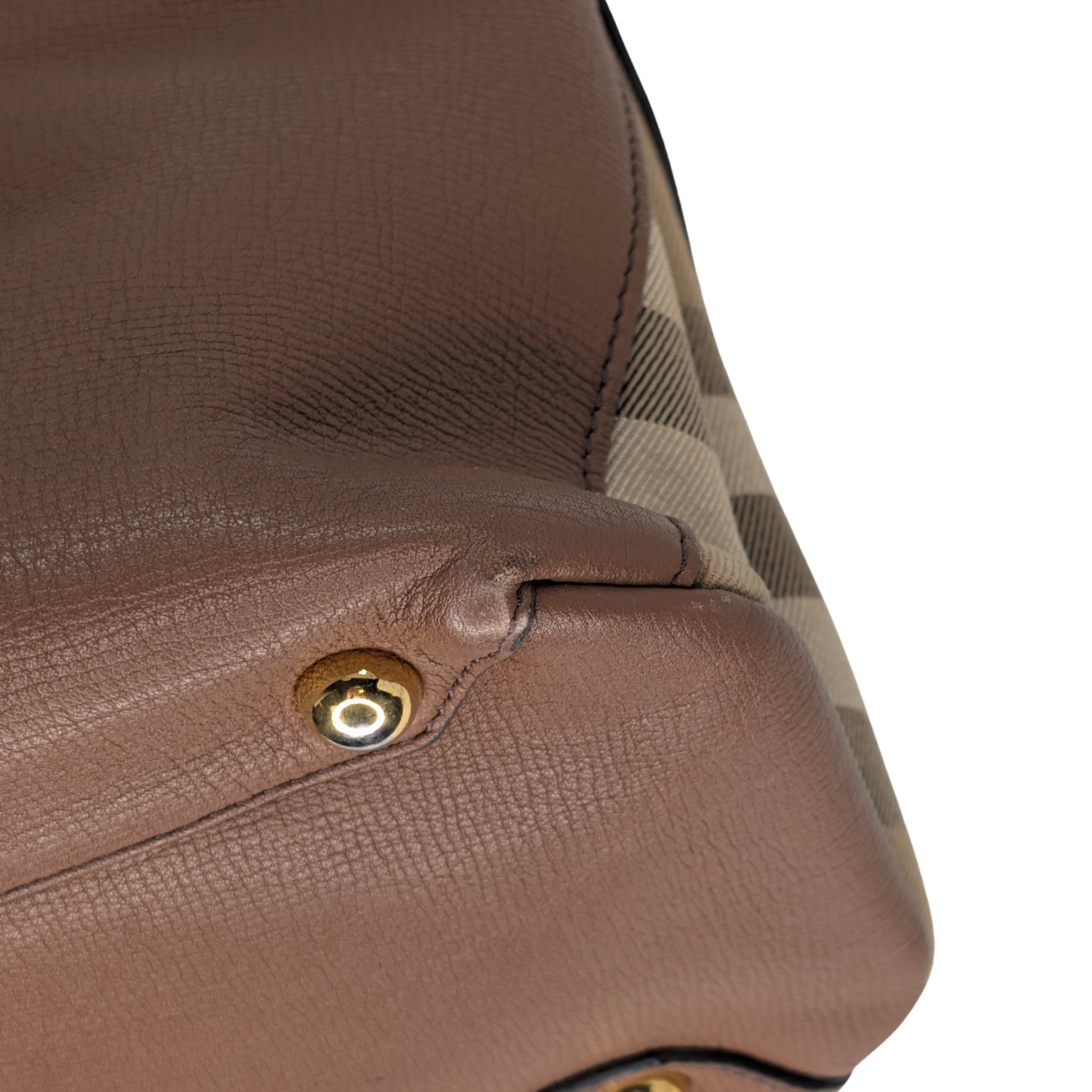 Burberry Brown Pebbled Leather House Check Medium Banner Tote Bag