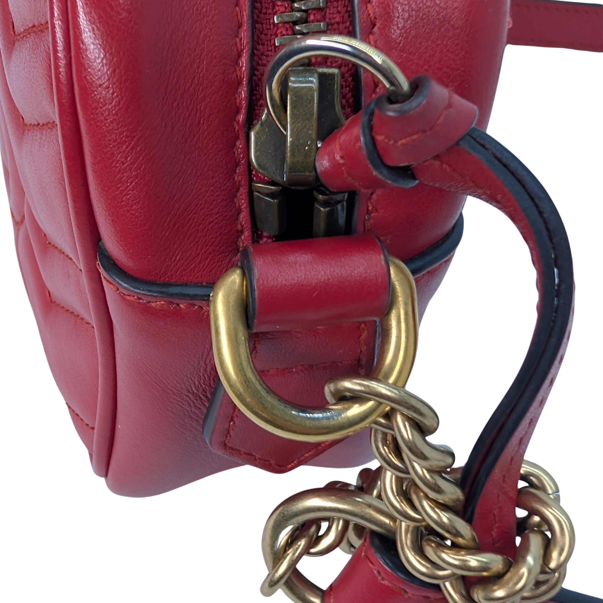 Gucci Mini GG Marmont Chain Shoulder Bag Hibiscus Red