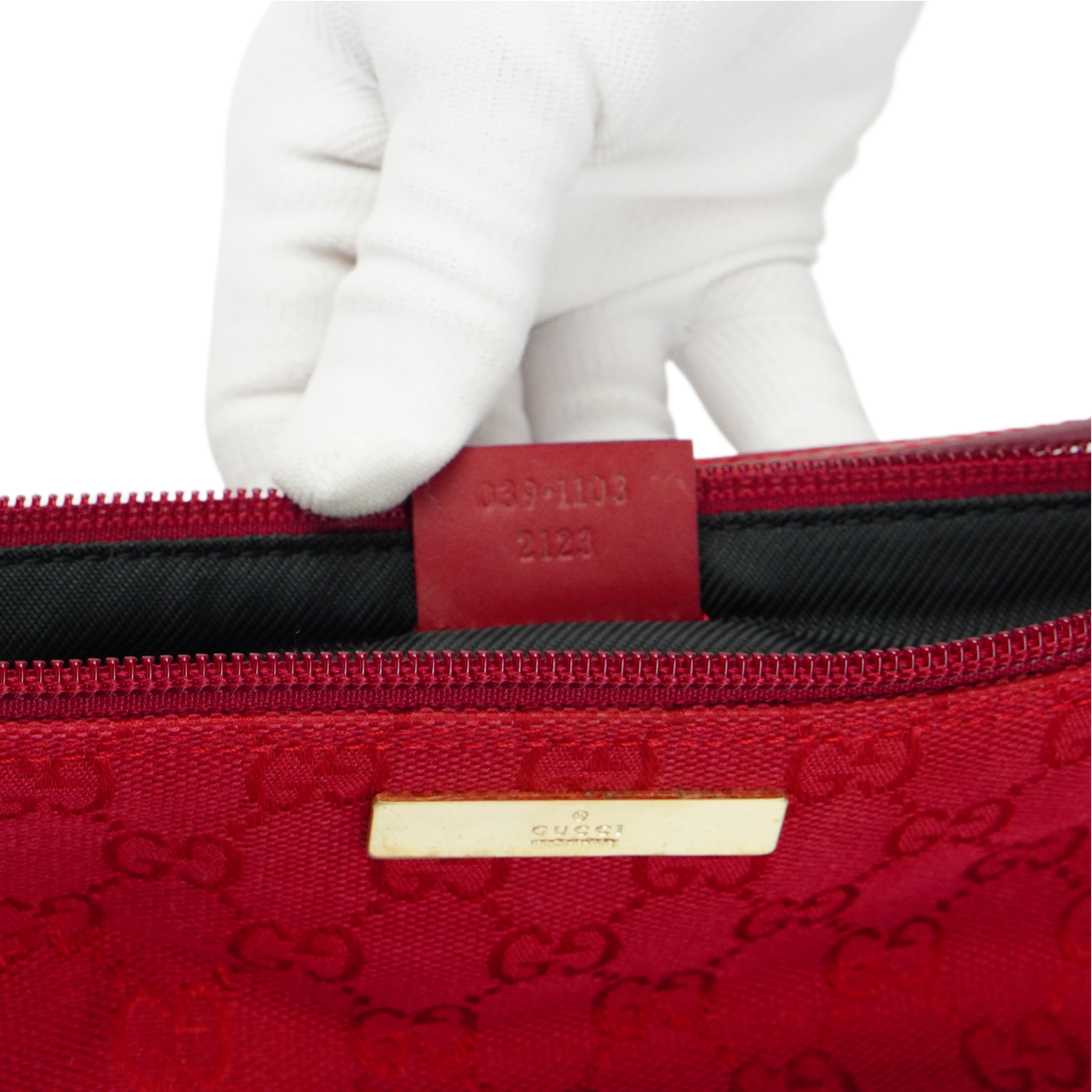 Gucci Cherry Red GG Monogram Boat Pochette Bag