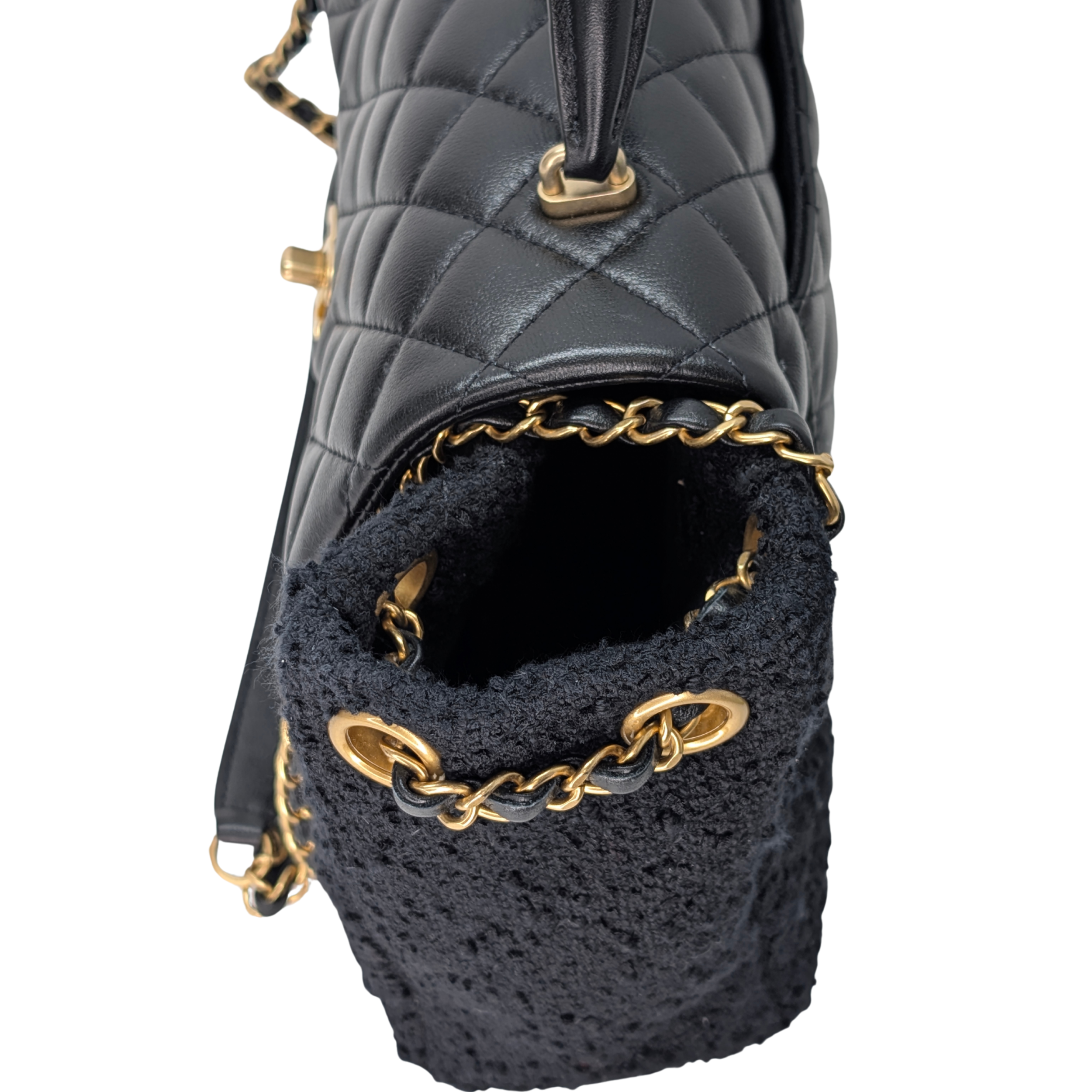 Chanel Top Handle Flap Tweed & Lambskin Bag GHW Black