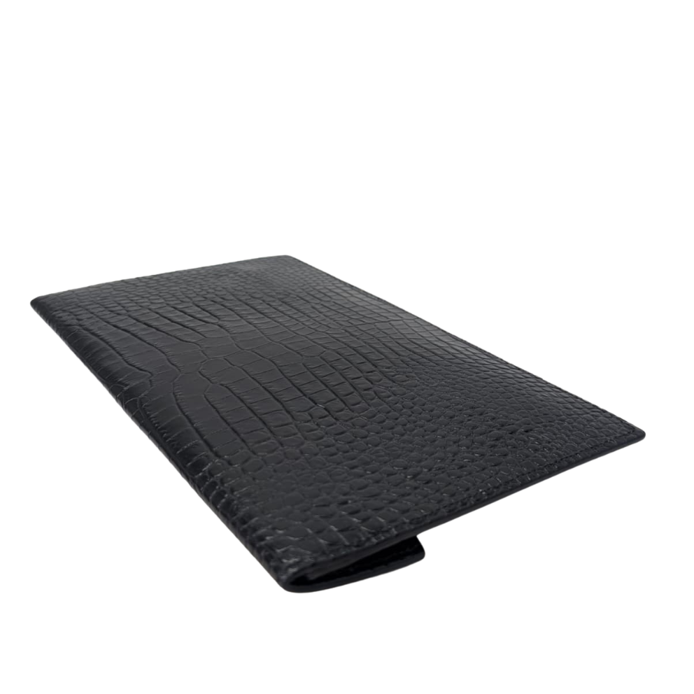 Saint Laurent Small Uptown Pouch In Crocodile-Embossed Leather Black