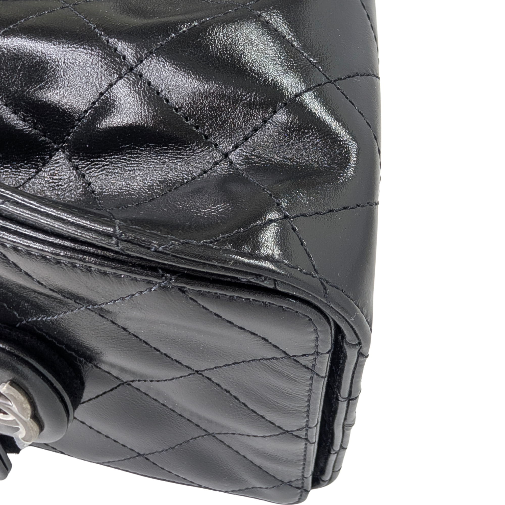 Chanel Small 25 Gold Tone Crumpled Calfskin Handbag Black