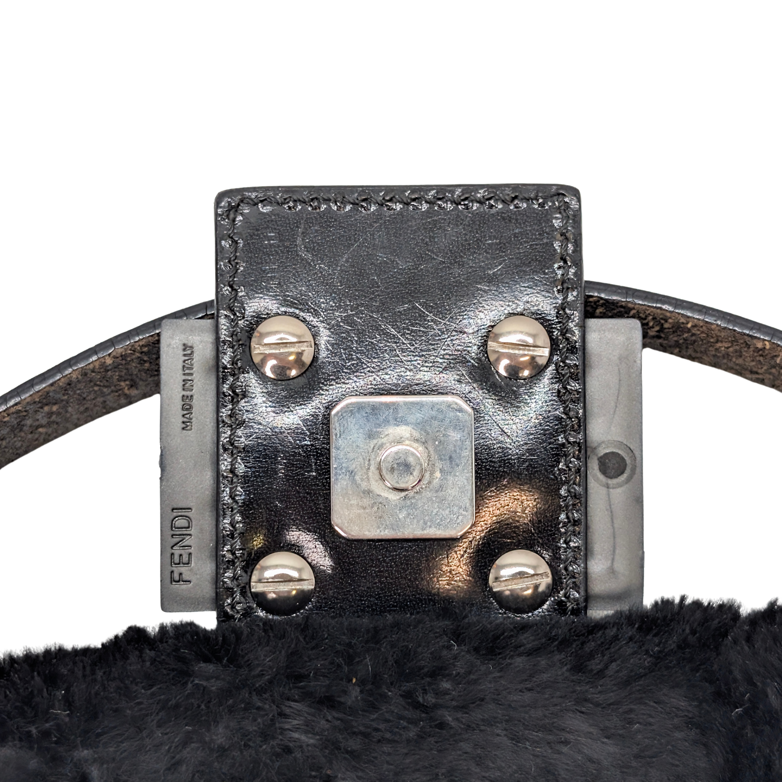 Fendi Rabbit Fur Baguette Handbag Black