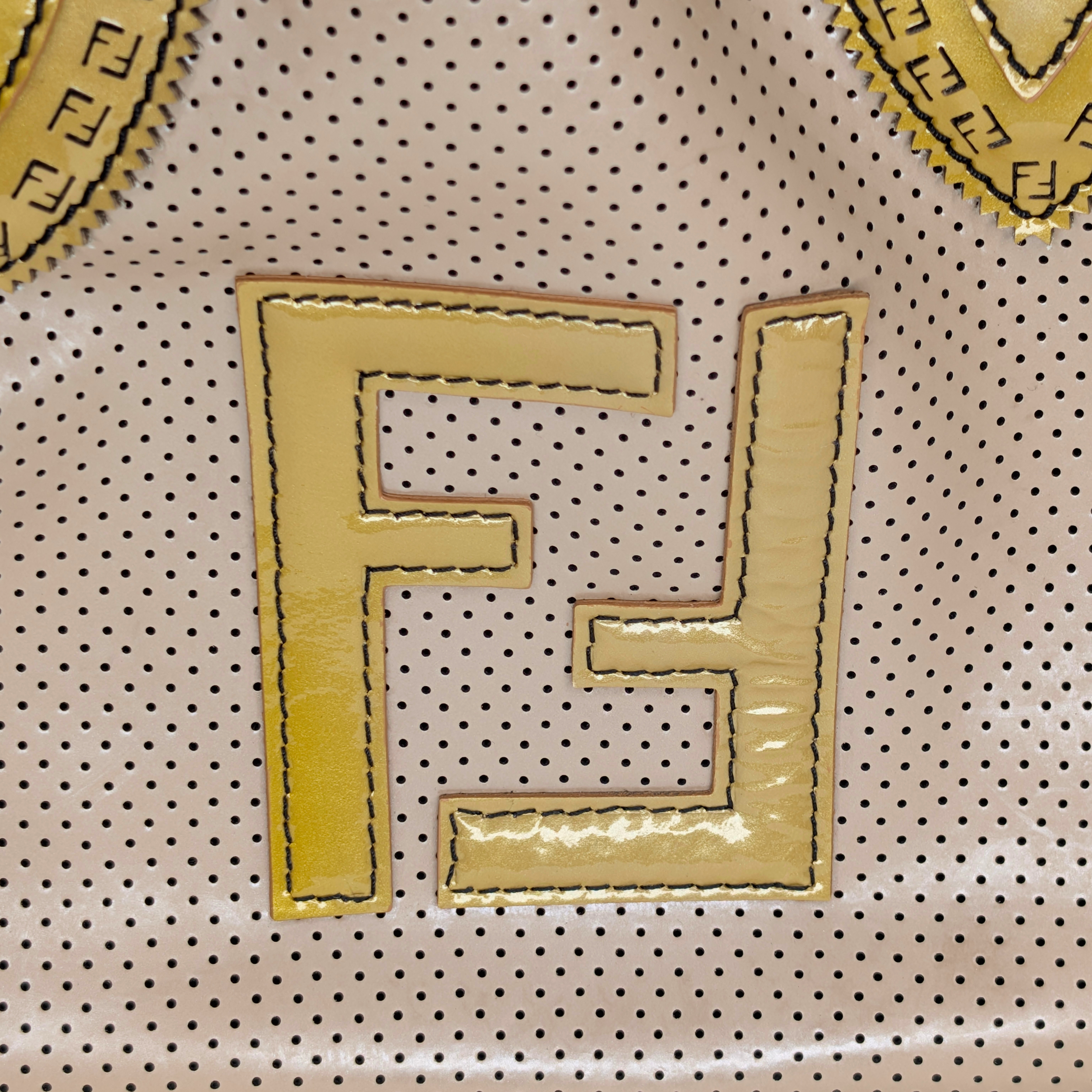 Fendi Perforated Patent Leather De Jour Tote Bag Gold