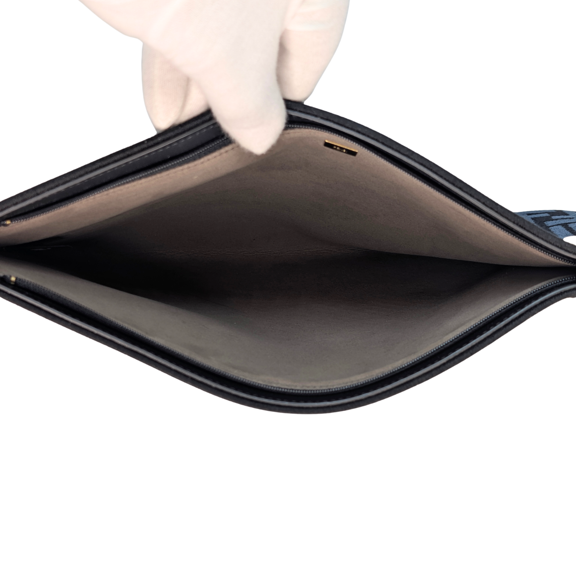 Fendi FF Jacquard Velvet Clutch Bag Navy Blue