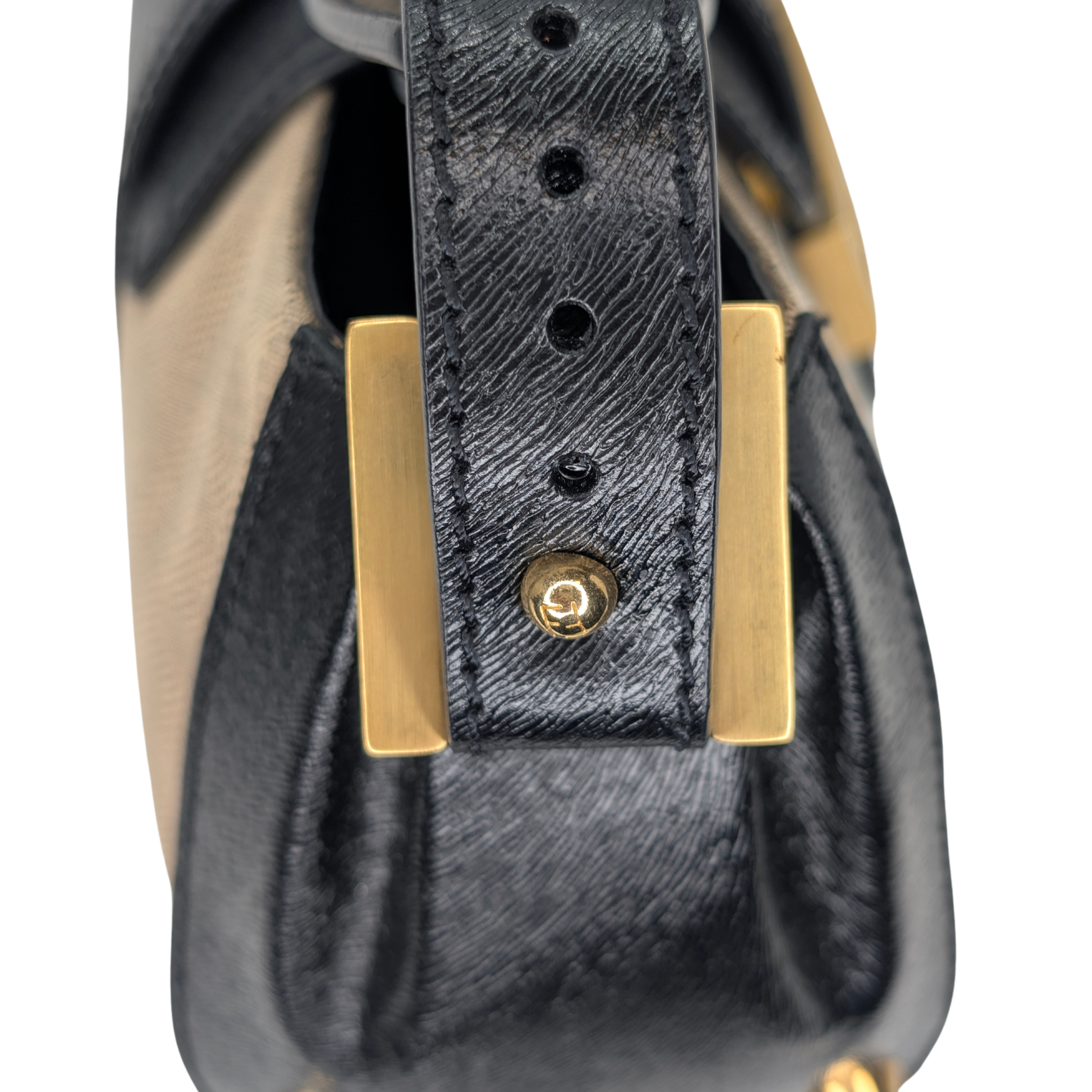 Fendi Logo Flap Baguette Bag Beige X Black