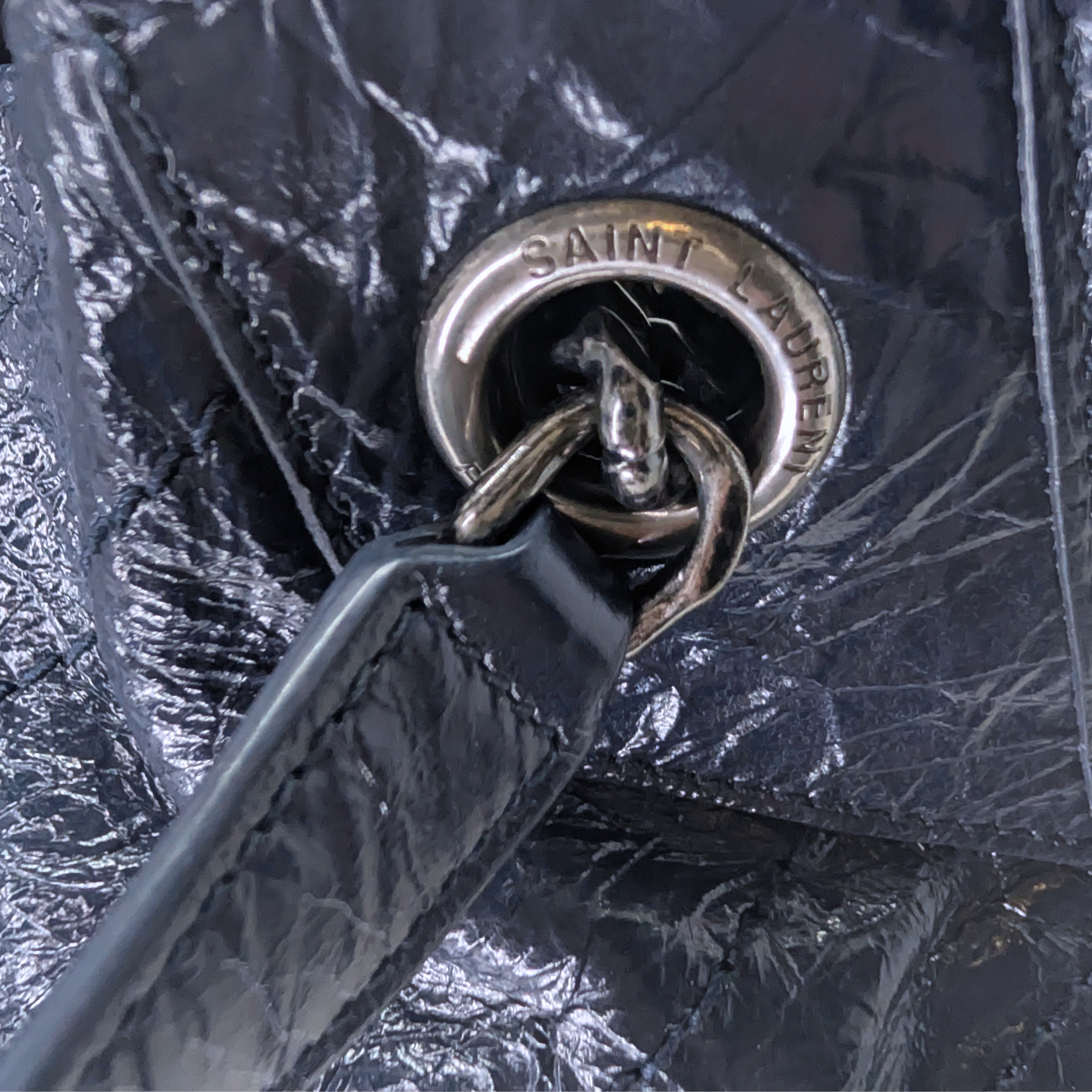 Saint Laurent Crinkled Leather Niki Shopper Tote Navy