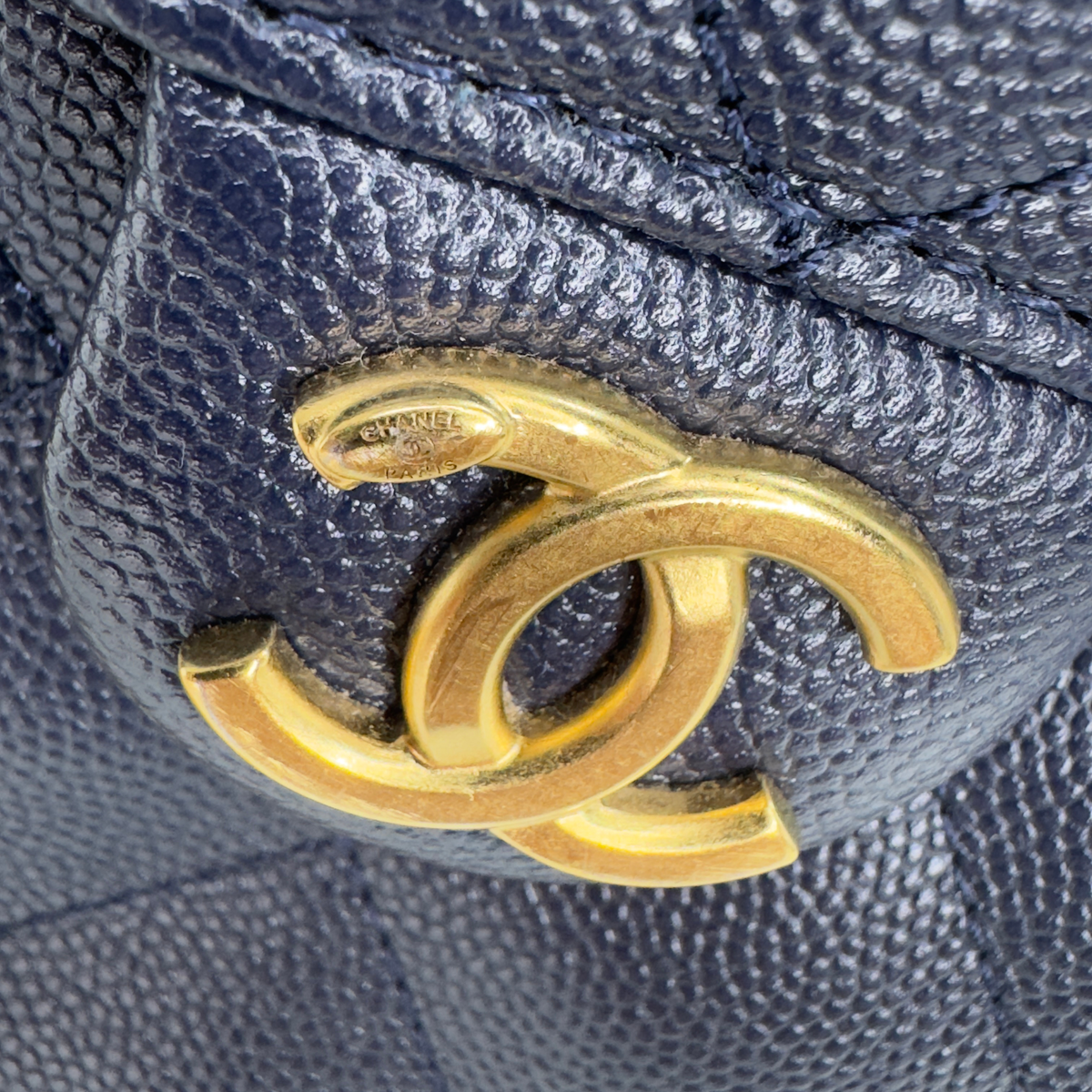 Chanel 25 Medium Caviar Leather Shoulder Bag Navy