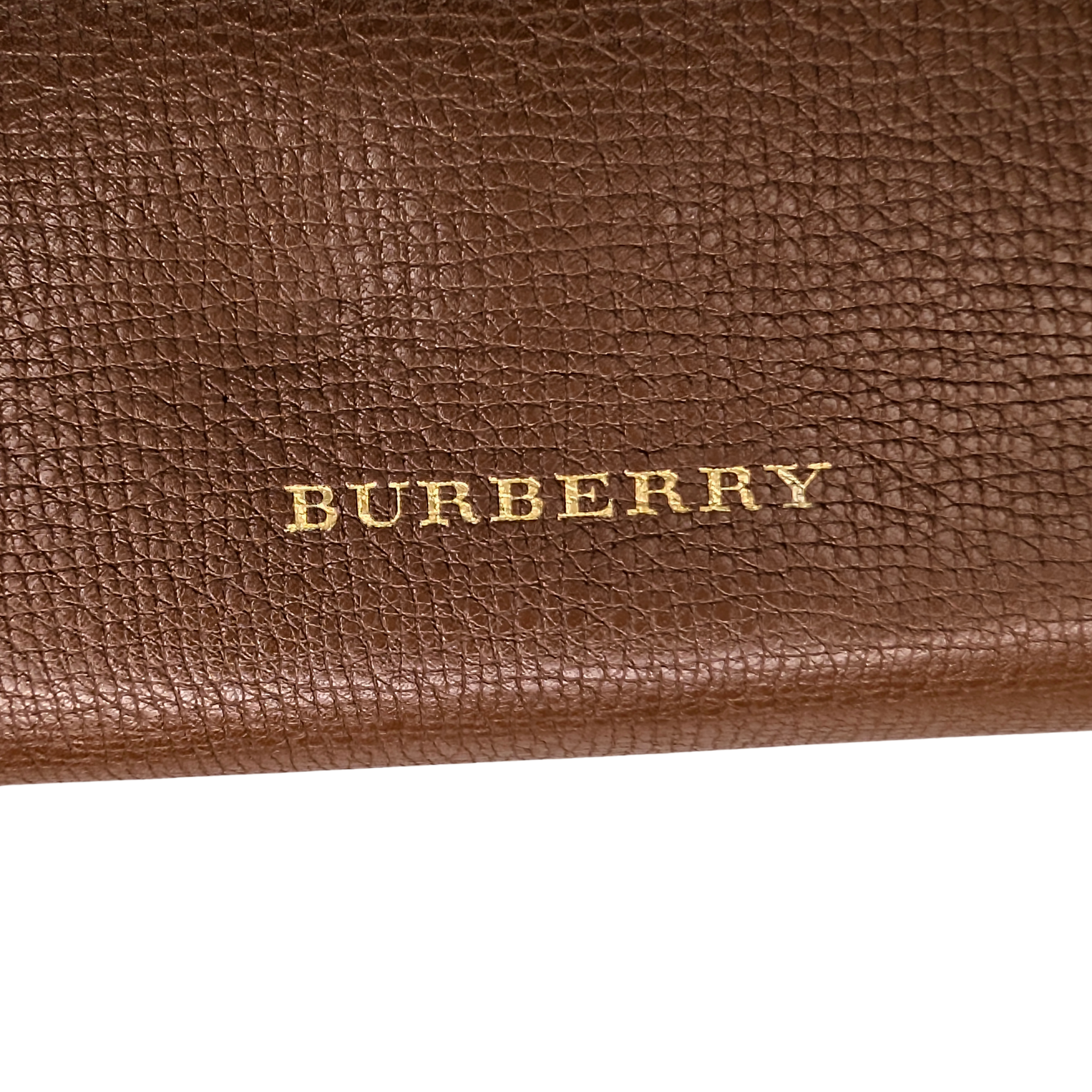 Burberry Brown Pebbled Leather House Check Medium Banner Tote Bag