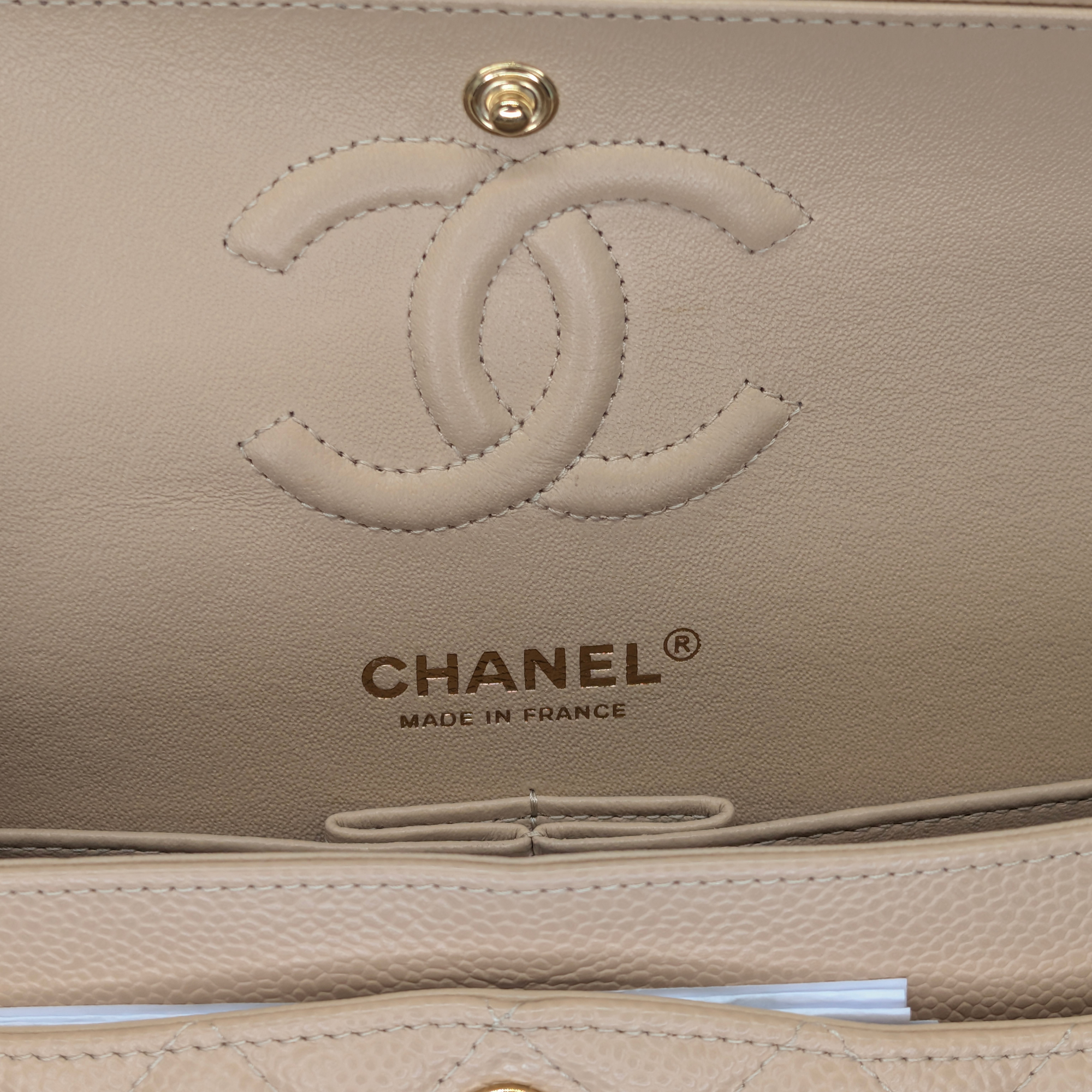Chanel Classic Flap Small Caviar 2022 Microchip Shoulder Bag Beige