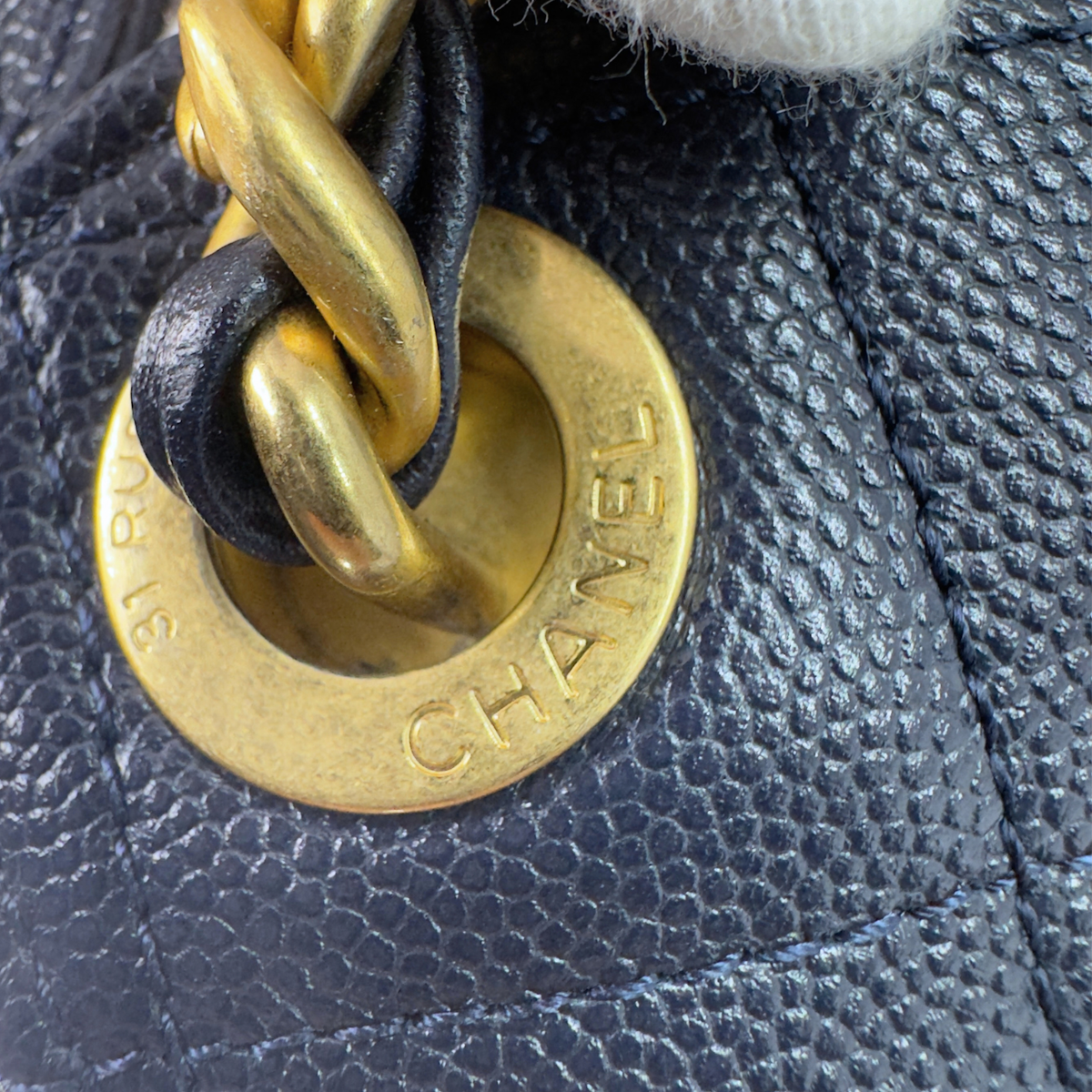 Chanel 25 Medium Caviar Leather Shoulder Bag Navy