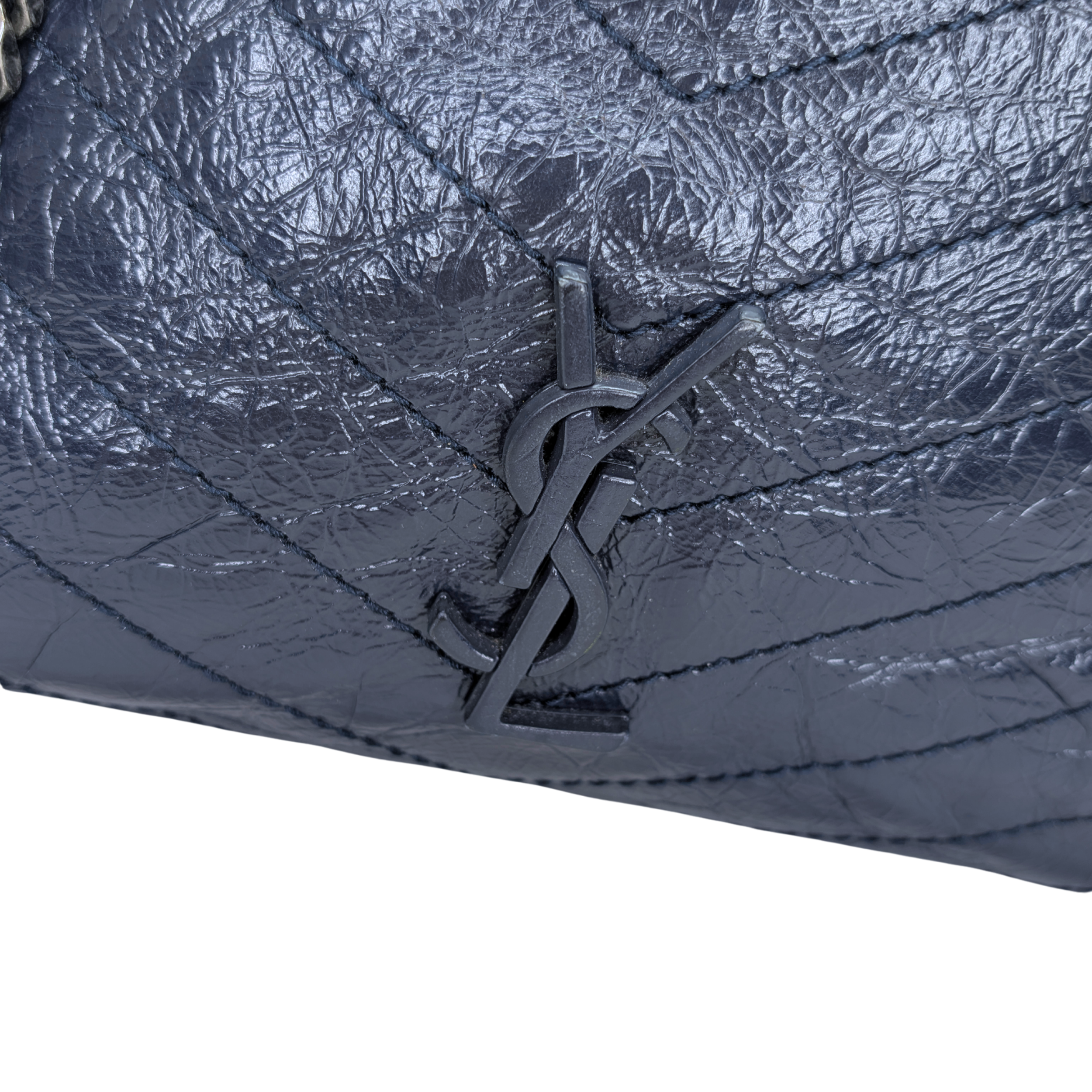 Saint Laurent Crinkled Leather Niki Shopper Tote Navy