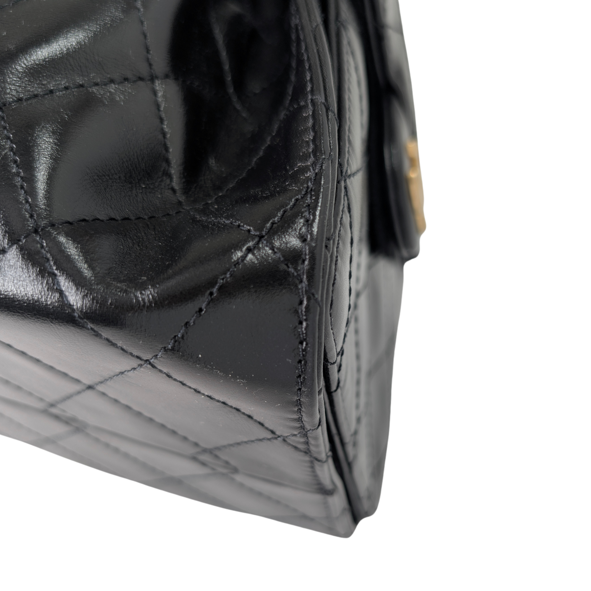 Chanel Small 25 Gold Tone Crumpled Calfskin Handbag Black