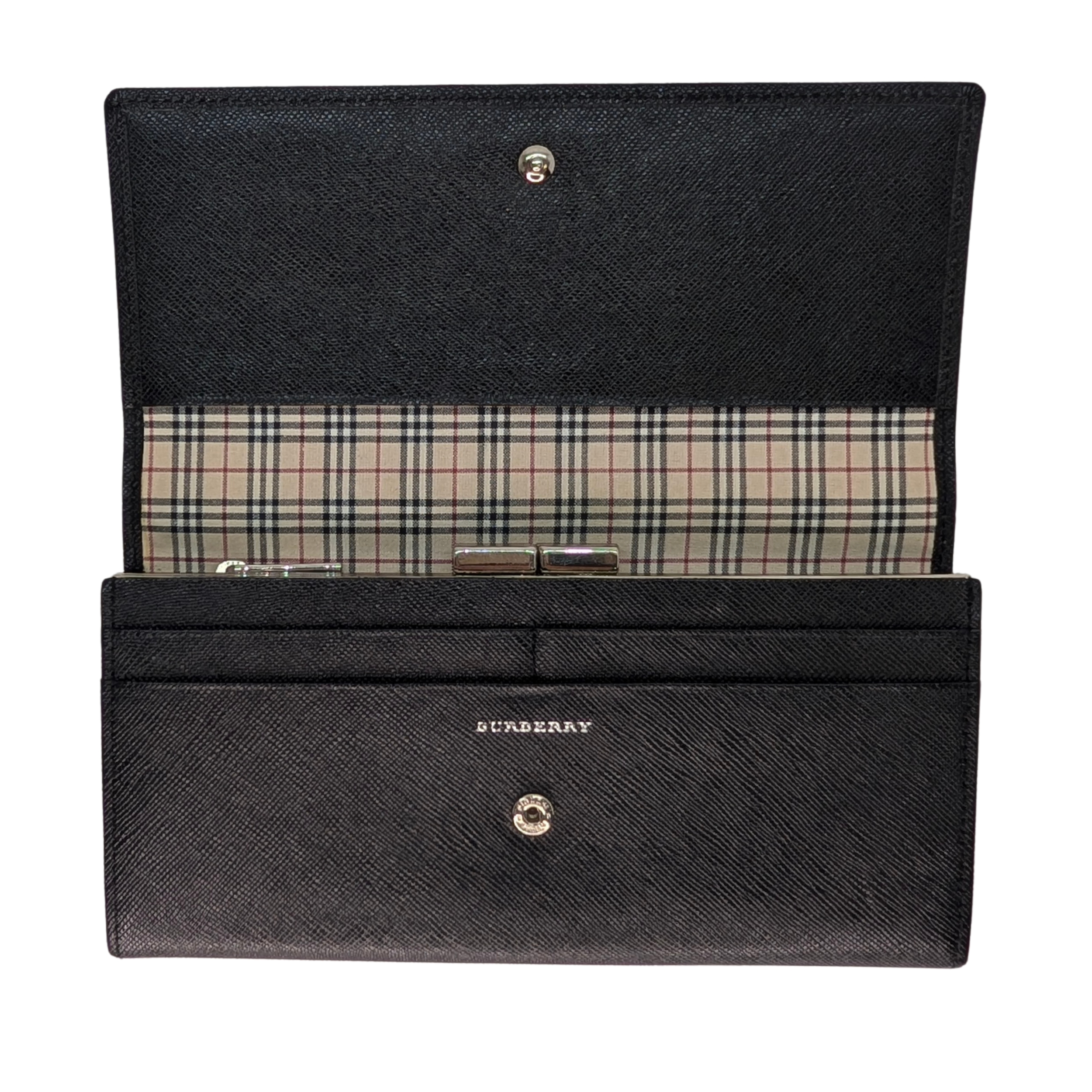 Burberry Black Long Wallet Leather Black