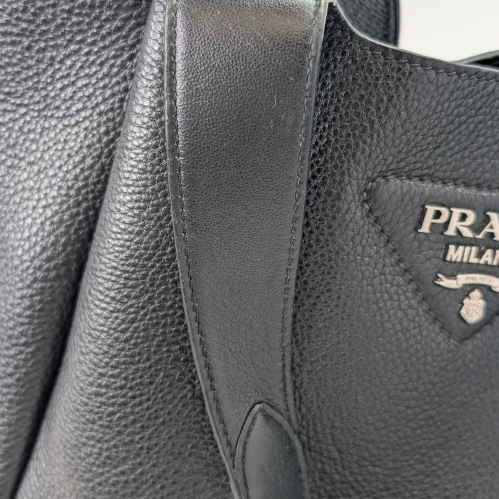 Prada Daino Soft Medium Dynamique Tote Bag Black