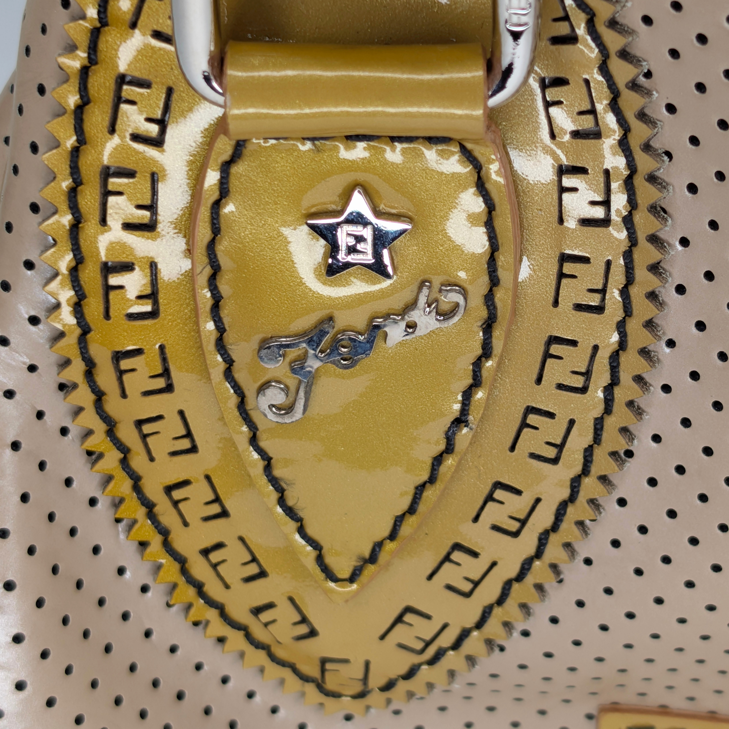 Fendi Perforated Patent Leather De Jour Tote Bag Gold