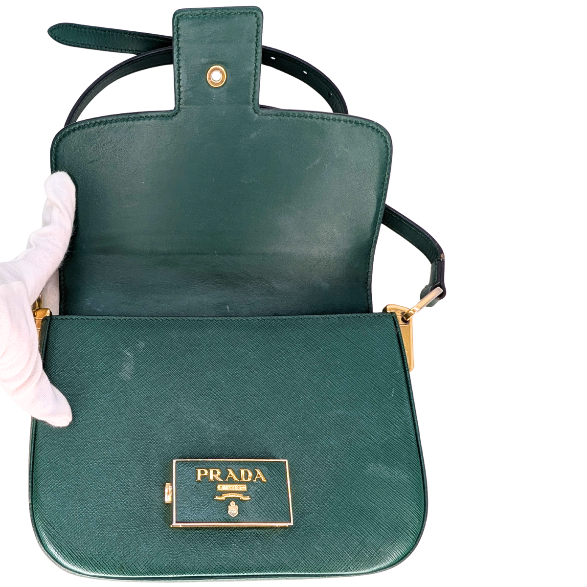 Prada Saffiano Lux Emblem Flap Shoulder Bag Green